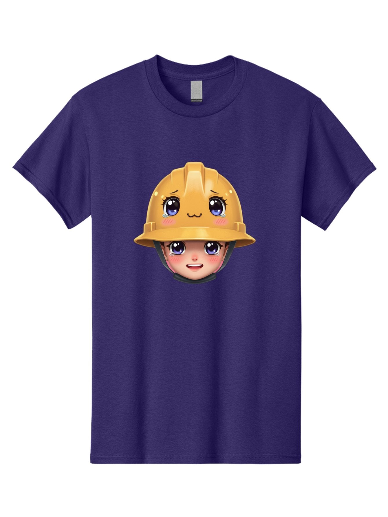 Construction-Hard-Hat-Emoji Men'S Graphic Tee, 100% Cotton, Comfortable Casual Summer Wear, Machine Washable, Kawaii Emoji, Cute Face, Hard Hat, Cartoon Character, Yellow Safety Helmet, Big Eyes, Rosy Cheeks, Smiling Face, Construction Worker, Bac890