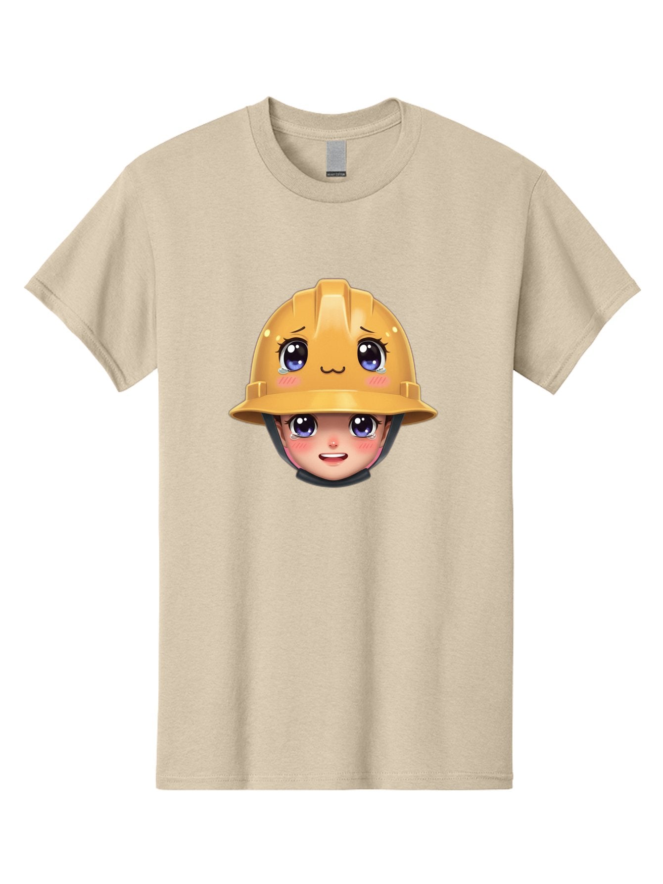 Construction-Hard-Hat-Emoji Men'S Graphic Tee, 100% Cotton, Comfortable Casual Summer Wear, Machine Washable, Kawaii Emoji, Cute Face, Hard Hat, Cartoon Character, Yellow Safety Helmet, Big Eyes, Rosy Cheeks, Smiling Face, Construction Worker, Bac890 6
