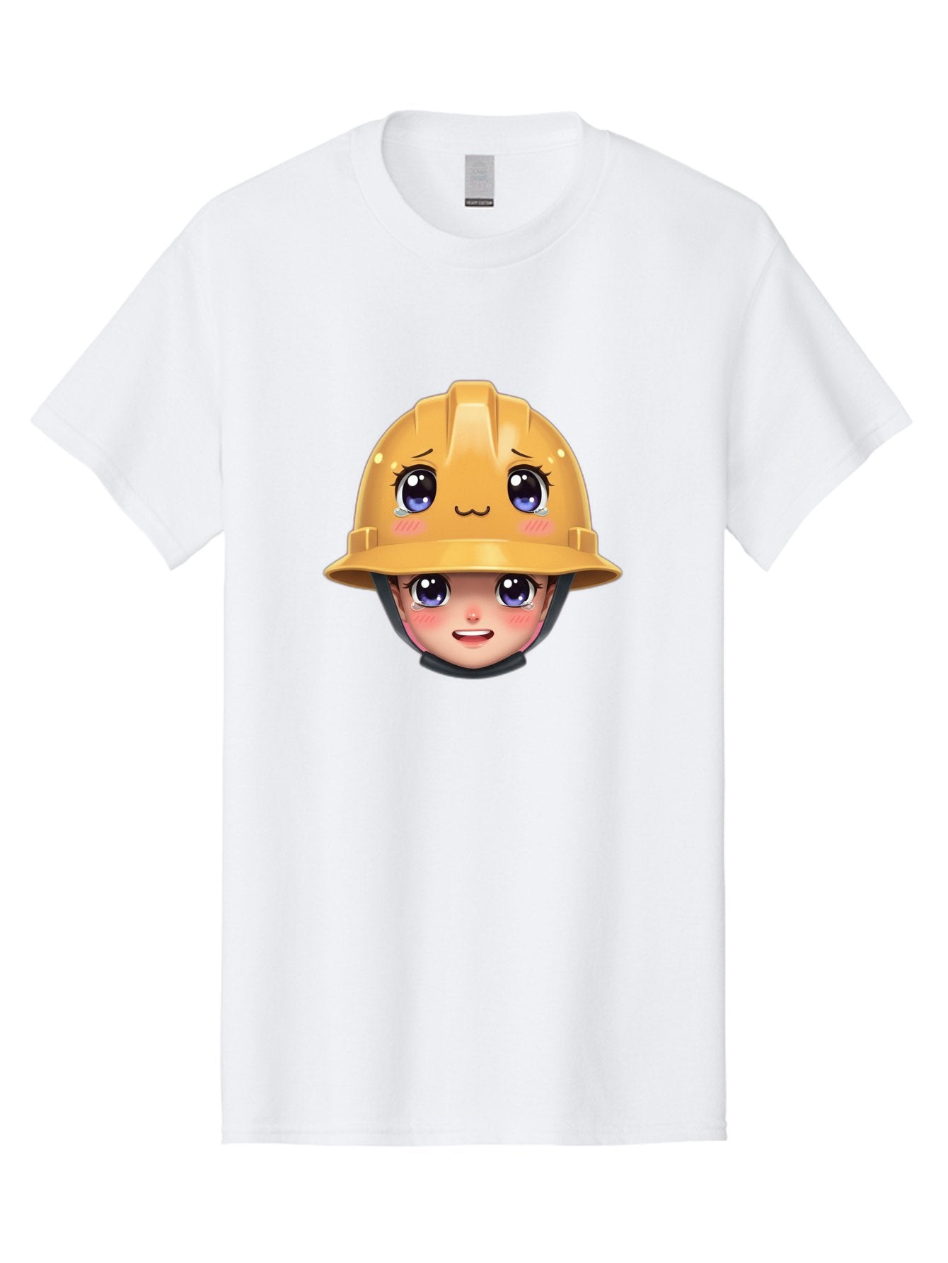 Construction-Hard-Hat-Emoji Men'S Graphic Tee, 100% Cotton, Comfortable Casual Summer Wear, Machine Washable, Kawaii Emoji, Cute Face, Hard Hat, Cartoon Character, Yellow Safety Helmet, Big Eyes, Rosy Cheeks, Smiling Face, Construction Worker, Bac890 5