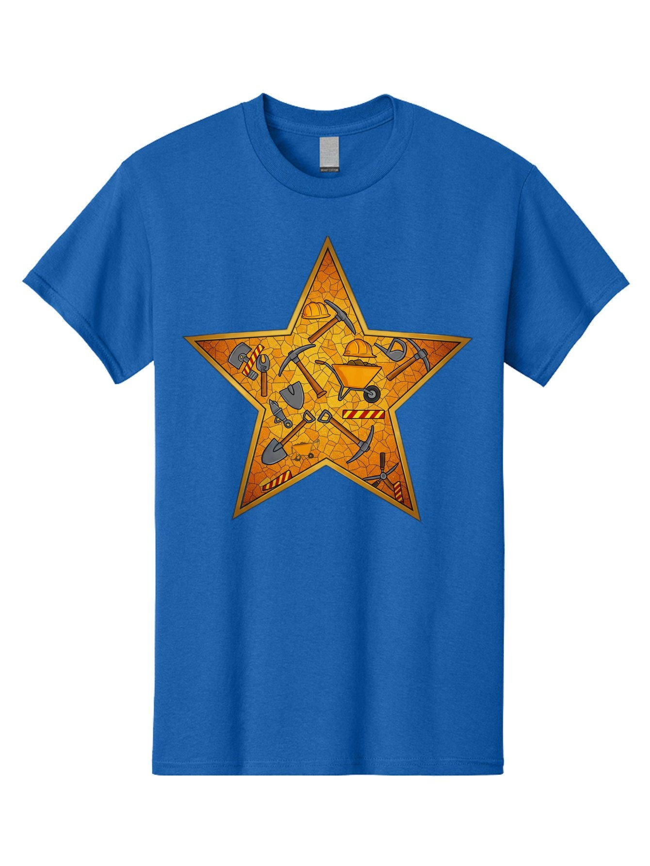 Construction-Tools-Star Men'S Graphic Tee, 100% Cotton, Comfortable Casual Summer Wear, Machine Washable, Construction Tools, Star Emblem, Hard Hat, Wheelbarrow, Shovels, Pickaxes, Hammers, Builder'S Equipment, Diy Symbol, Industrial Icon Bac891 15