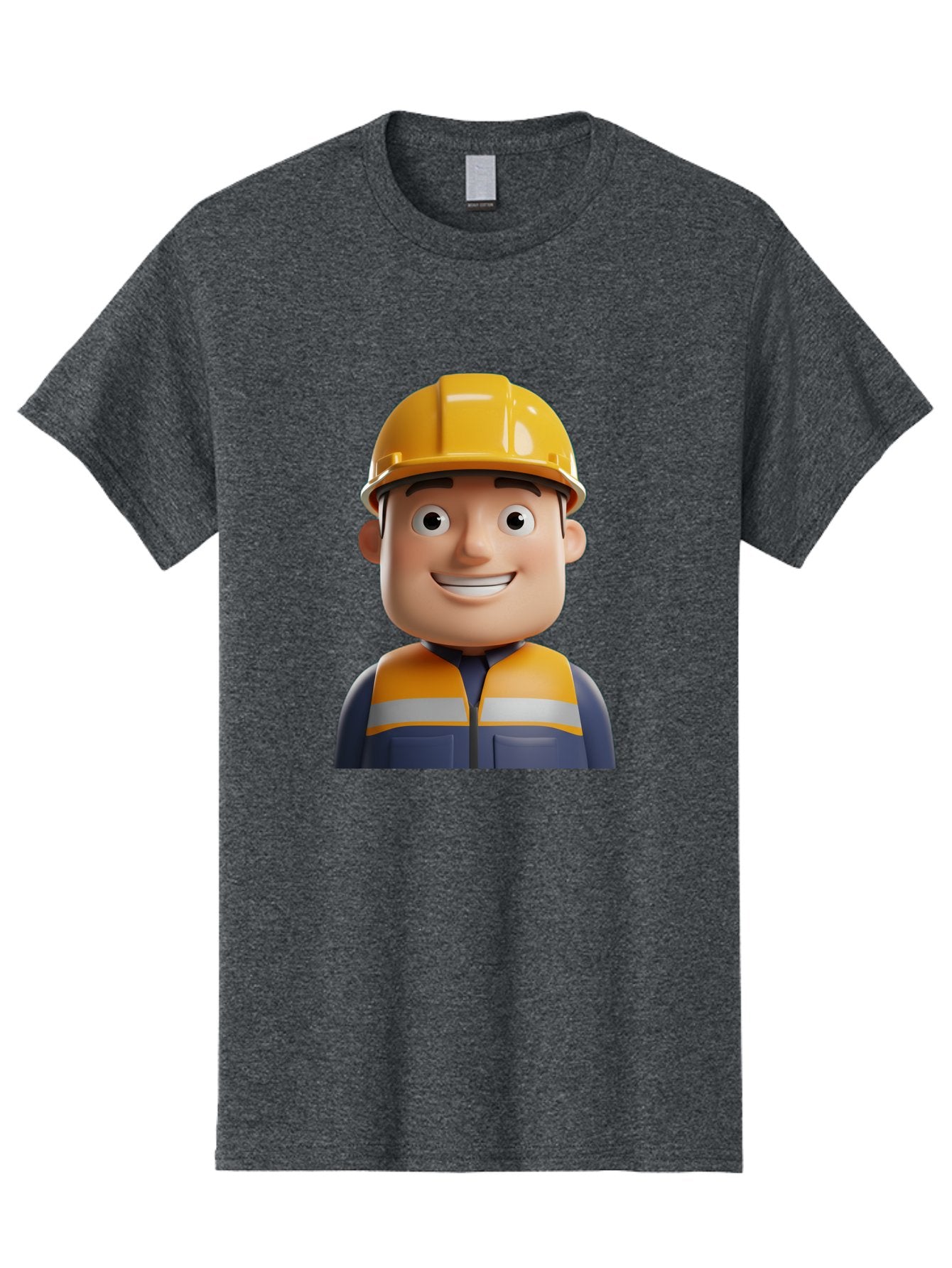 Construction-Worker-1 Men'S Graphic Tee, 100% Cotton, Comfortable Casual Summer Wear, Machine Washable, 3D Cartoon Character, Construction Worker, Hard Hat, Safety Vest, Reflective Stripes, Smiling Face, Blue Uniform, Yellow Helmet, Bac892 15