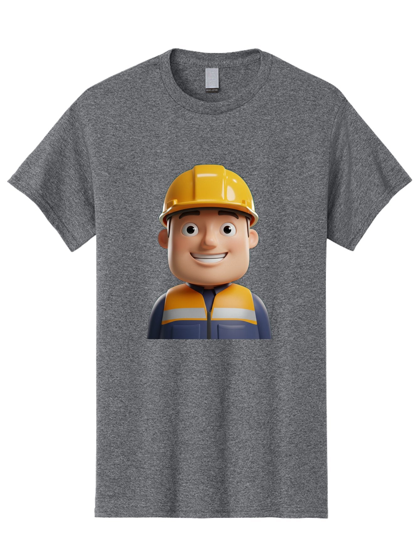Construction-Worker-1 Men'S Graphic Tee, 100% Cotton, Comfortable Casual Summer Wear, Machine Washable, 3D Cartoon Character, Construction Worker, Hard Hat, Safety Vest, Reflective Stripes, Smiling Face, Blue Uniform, Yellow Helmet, Bac892 11