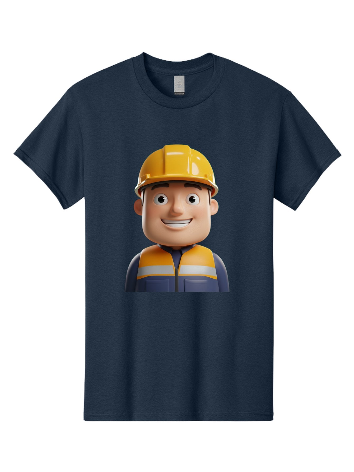 Construction-Worker-1 Men'S Graphic Tee, 100% Cotton, Comfortable Casual Summer Wear, Machine Washable, 3D Cartoon Character, Construction Worker, Hard Hat, Safety Vest, Reflective Stripes, Smiling Face, Blue Uniform, Yellow Helmet, Bac892 13