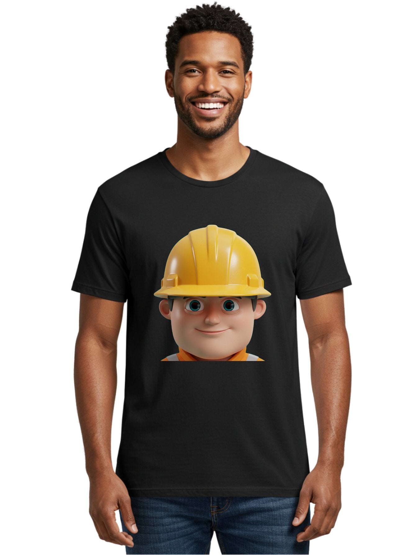 Construction-Worker-2 Men'S Graphic Tee, 100% Cotton, Comfortable Casual Summer Wear, Machine Washable, Cartoon Builder, Construction Worker, Yellow Hard Hat, Safety Helmet, Construction Site, Building Industry, Worker Safety, Bac893 17