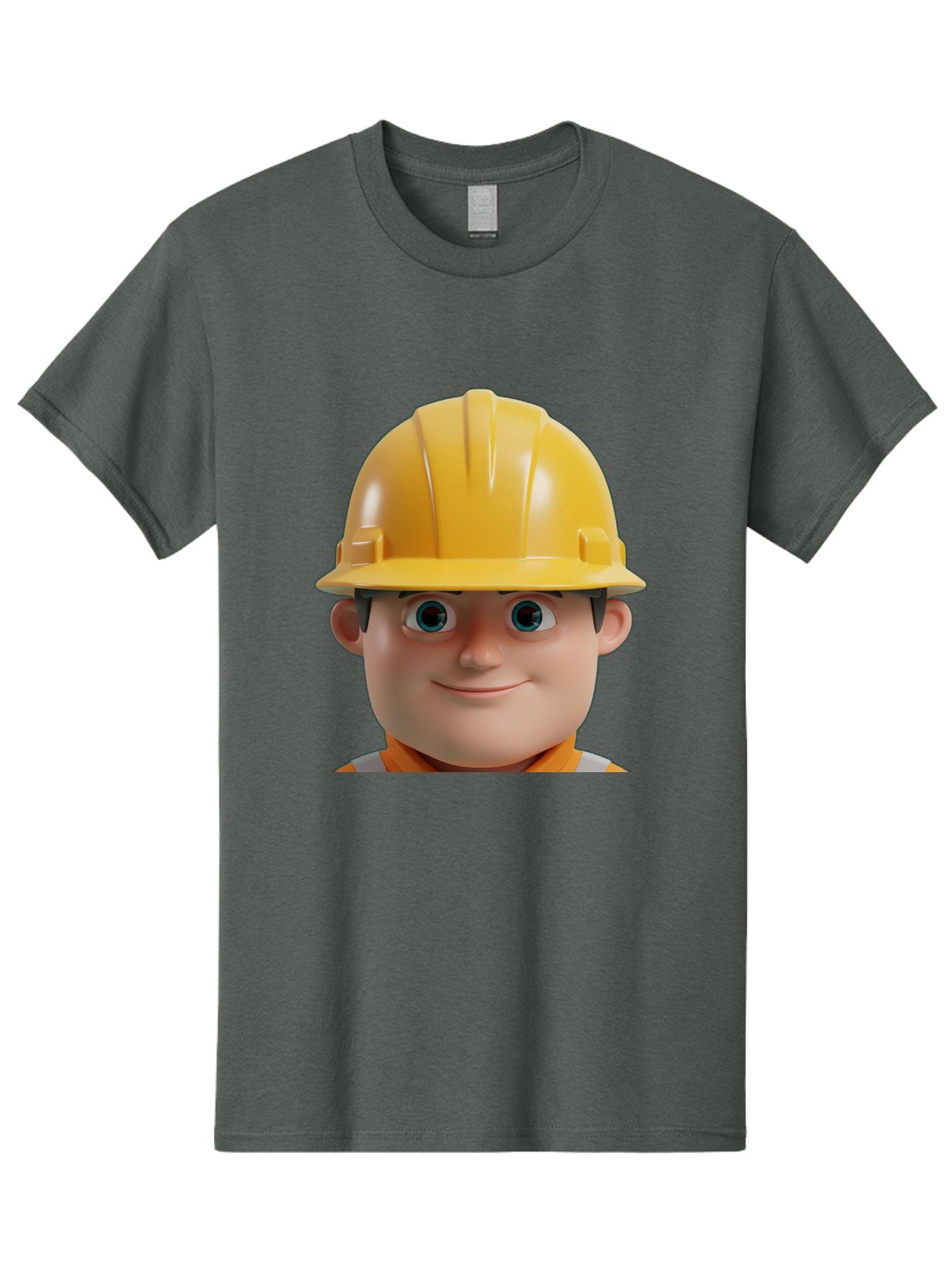 Construction-Worker-2 Men'S Graphic Tee, 100% Cotton, Comfortable Casual Summer Wear, Machine Washable, Cartoon Builder, Construction Worker, Yellow Hard Hat, Safety Helmet, Construction Site, Building Industry, Worker Safety, Bac893