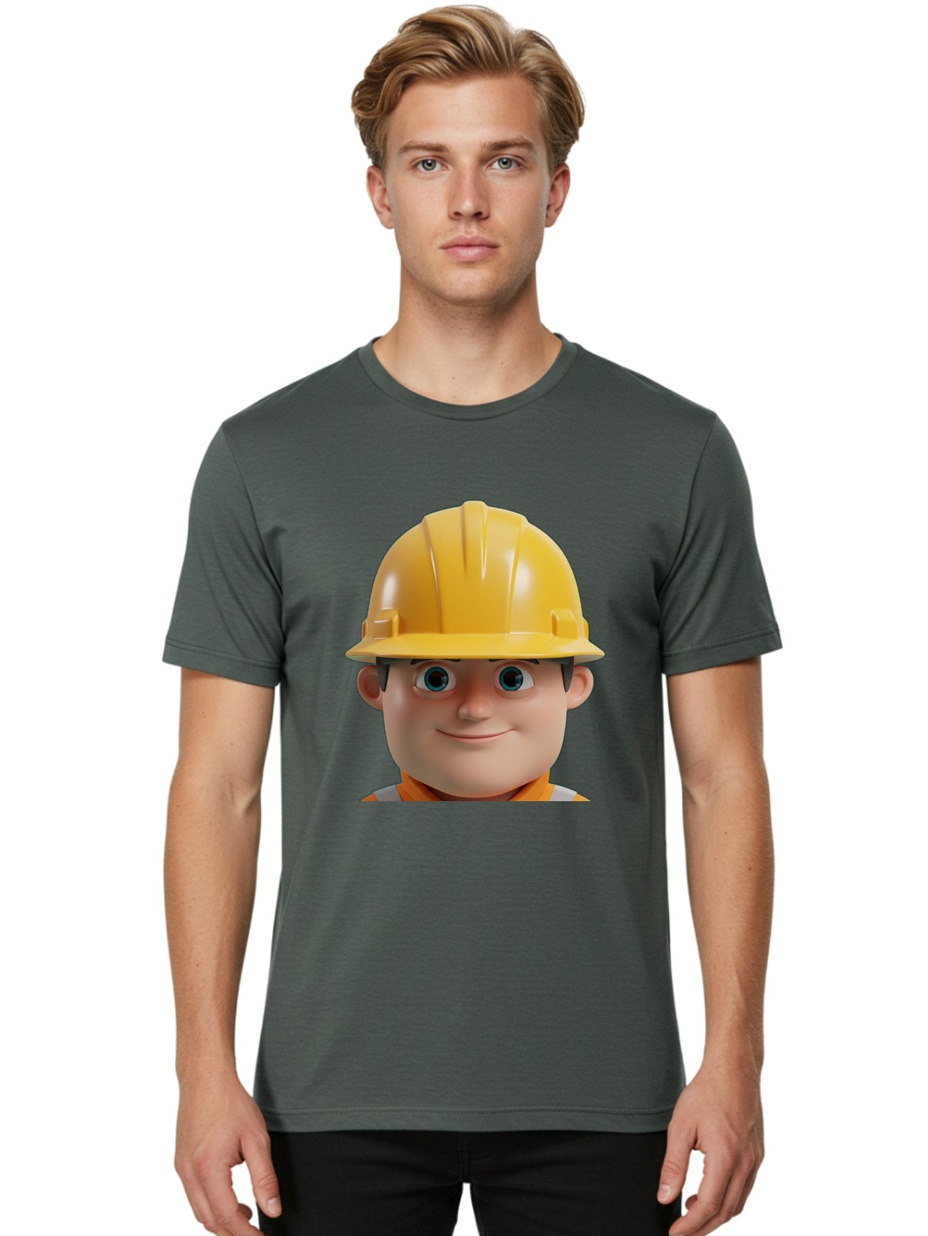 Construction-Worker-2 Men'S Graphic Tee, 100% Cotton, Comfortable Casual Summer Wear, Machine Washable, Cartoon Builder, Construction Worker, Yellow Hard Hat, Safety Helmet, Construction Site, Building Industry, Worker Safety, Bac893 21