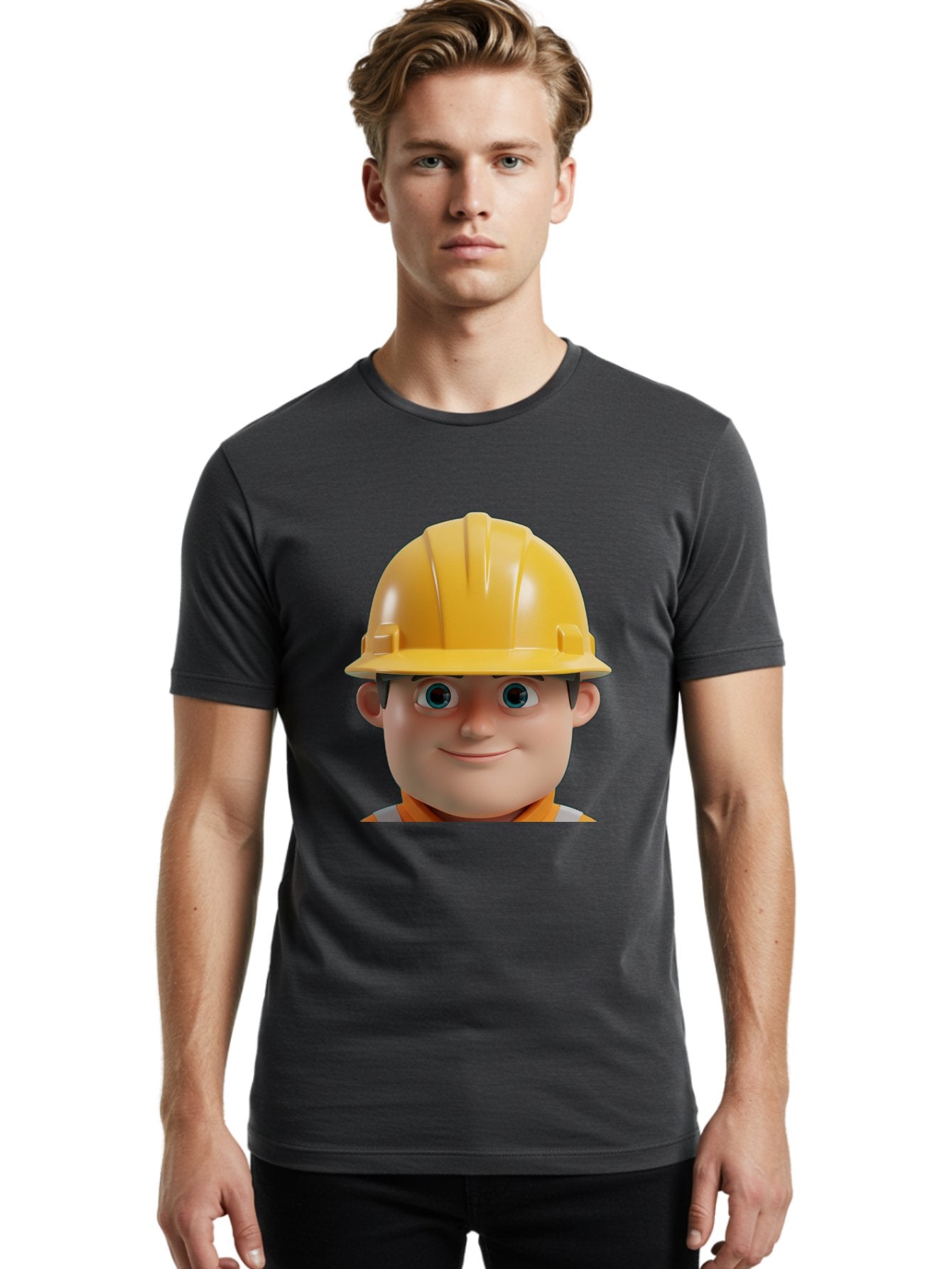 Construction-Worker-2 Men'S Graphic Tee, 100% Cotton, Comfortable Casual Summer Wear, Machine Washable, Cartoon Builder, Construction Worker, Yellow Hard Hat, Safety Helmet, Construction Site, Building Industry, Worker Safety, Bac893 22