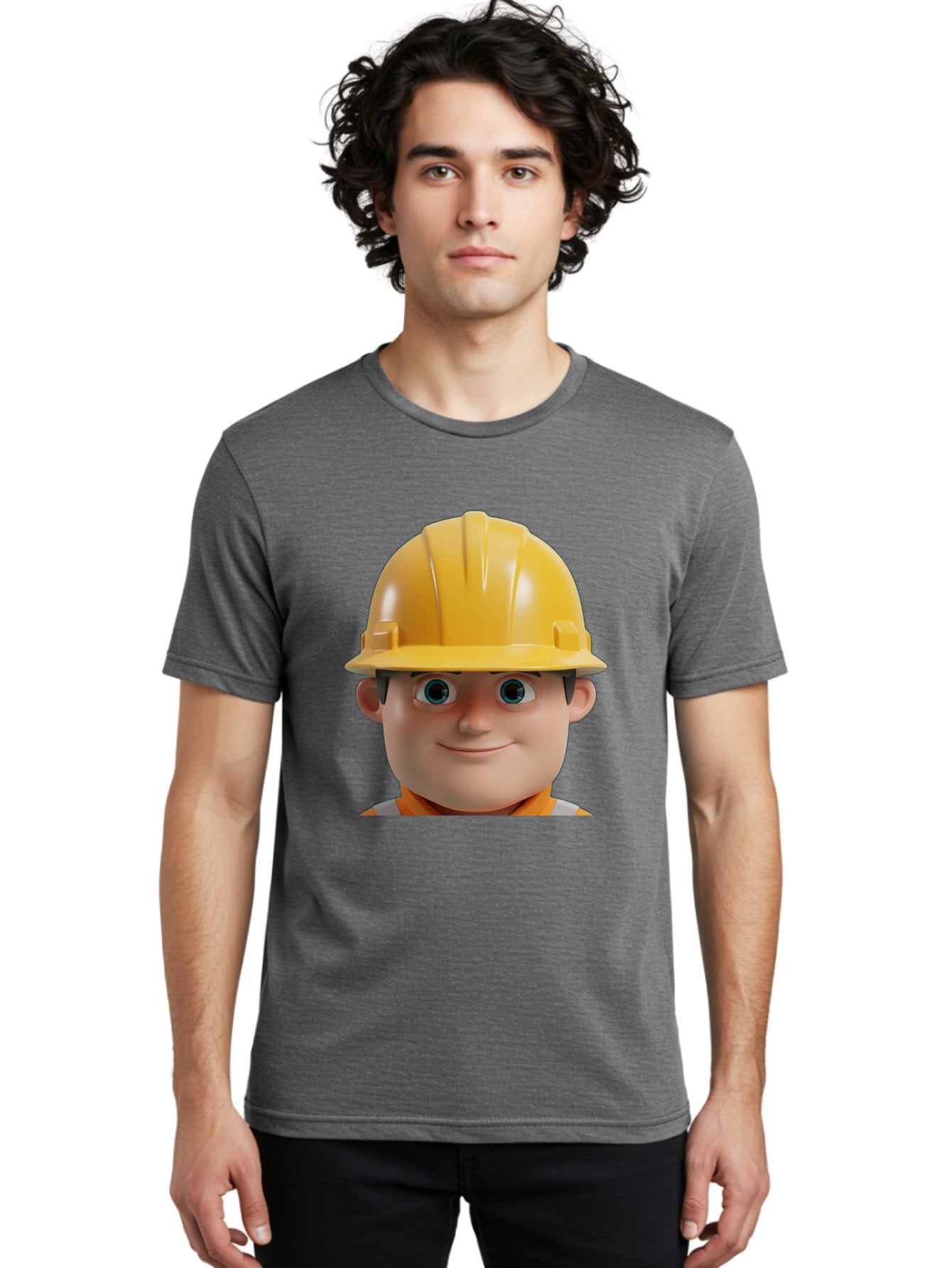 Construction-Worker-2 Men'S Graphic Tee, 100% Cotton, Comfortable Casual Summer Wear, Machine Washable, Cartoon Builder, Construction Worker, Yellow Hard Hat, Safety Helmet, Construction Site, Building Industry, Worker Safety, Bac893 27