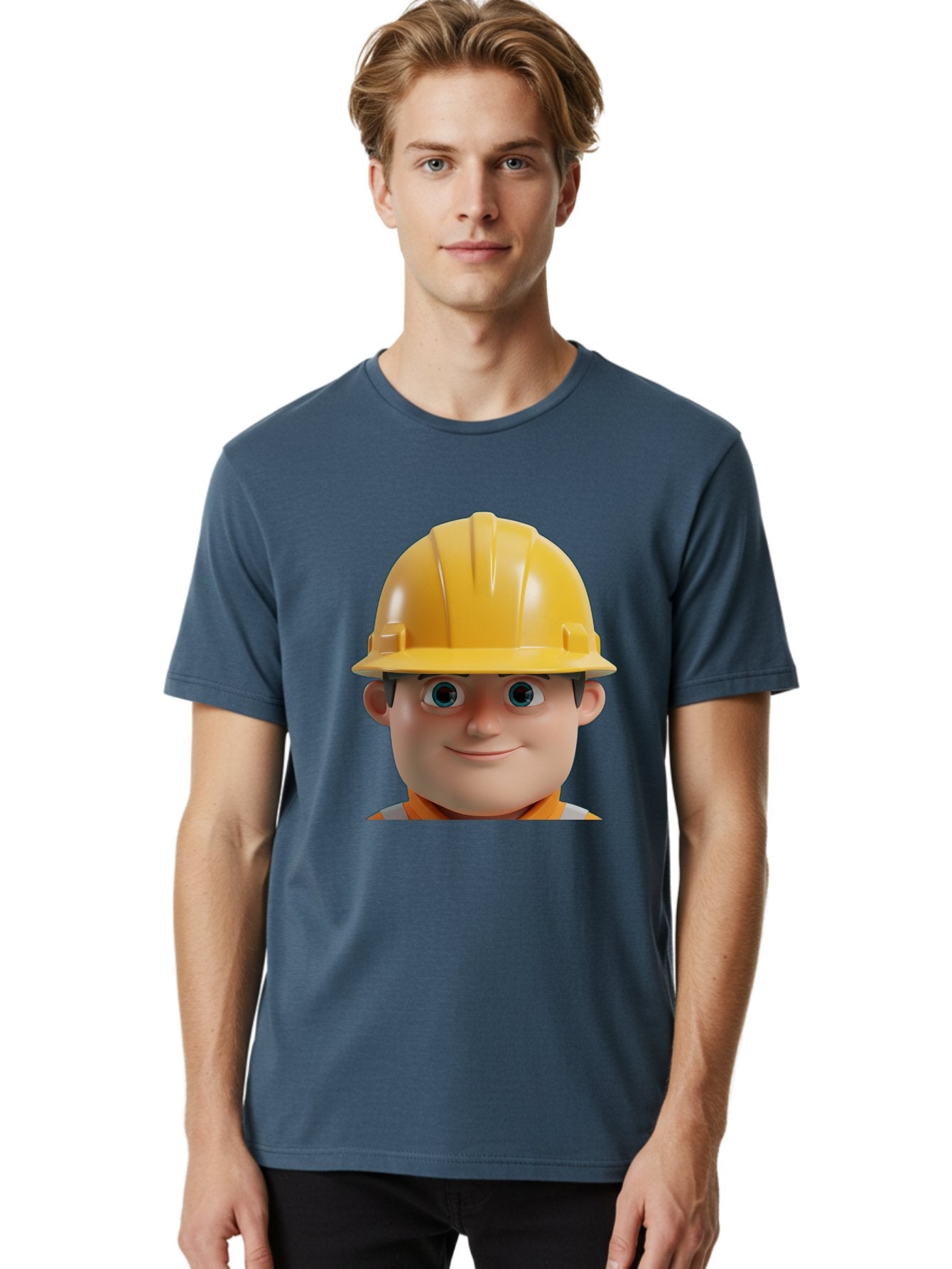 Construction-Worker-2 Men'S Graphic Tee, 100% Cotton, Comfortable Casual Summer Wear, Machine Washable, Cartoon Builder, Construction Worker, Yellow Hard Hat, Safety Helmet, Construction Site, Building Industry, Worker Safety, Bac893 29