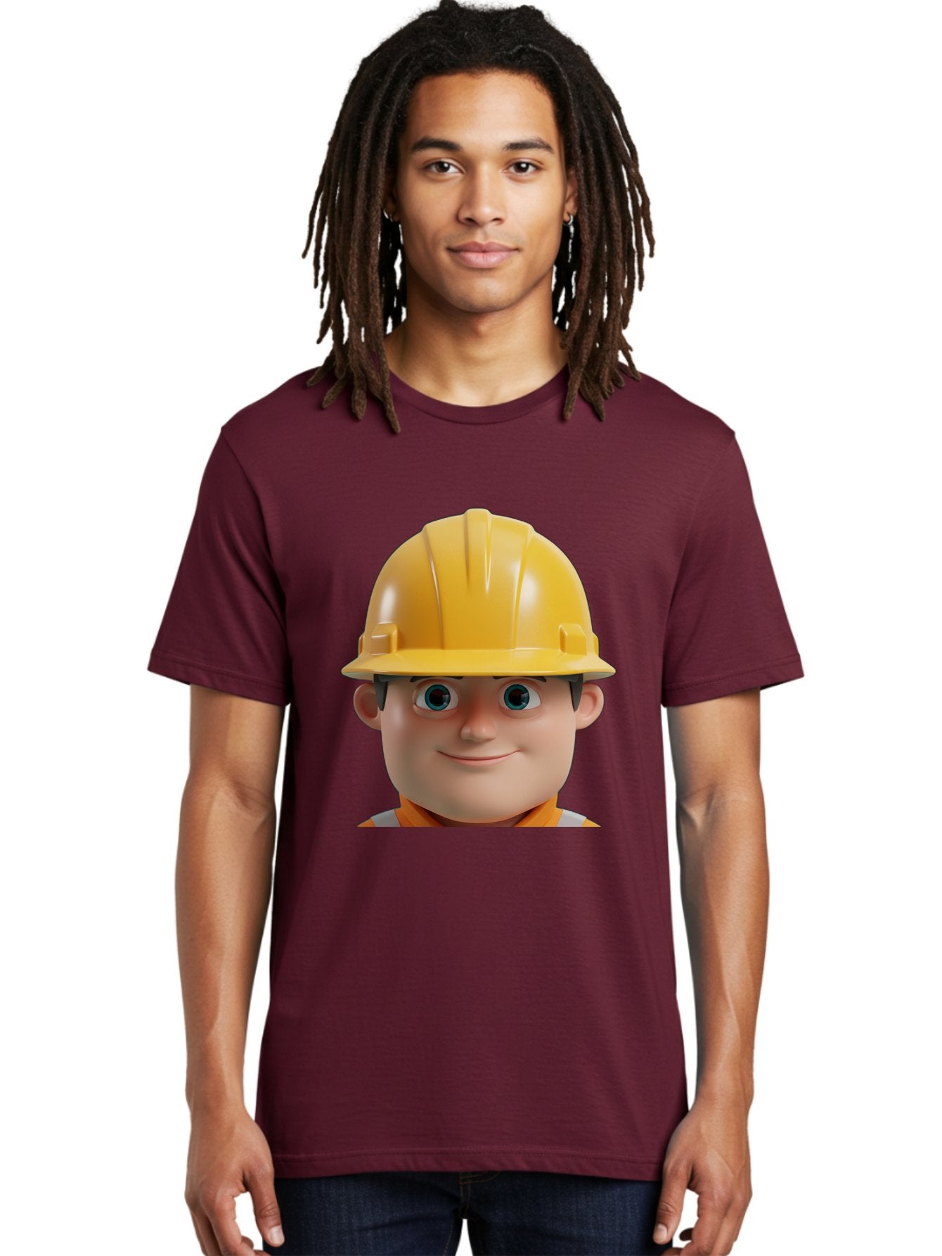 Construction-Worker-2 Men'S Graphic Tee, 100% Cotton, Comfortable Casual Summer Wear, Machine Washable, Cartoon Builder, Construction Worker, Yellow Hard Hat, Safety Helmet, Construction Site, Building Industry, Worker Safety, Bac893 18