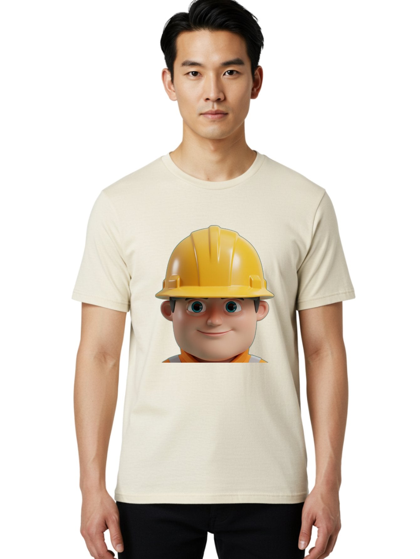 Construction-Worker-2 Men'S Graphic Tee, 100% Cotton, Comfortable Casual Summer Wear, Machine Washable, Cartoon Builder, Construction Worker, Yellow Hard Hat, Safety Helmet, Construction Site, Building Industry, Worker Safety, Bac893 20
