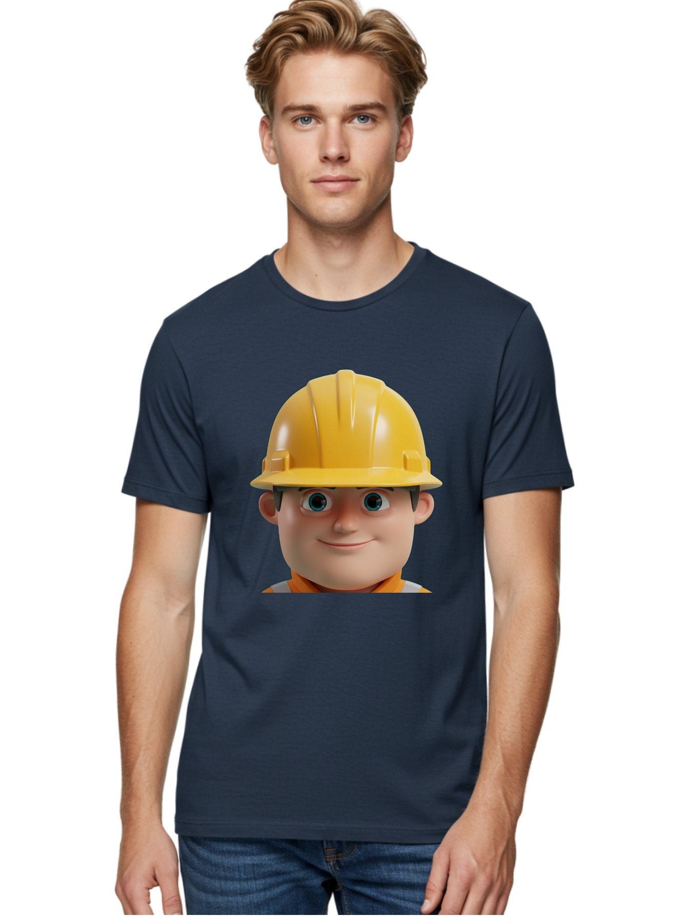 Construction-Worker-2 Men'S Graphic Tee, 100% Cotton, Comfortable Casual Summer Wear, Machine Washable, Cartoon Builder, Construction Worker, Yellow Hard Hat, Safety Helmet, Construction Site, Building Industry, Worker Safety, Bac893 23