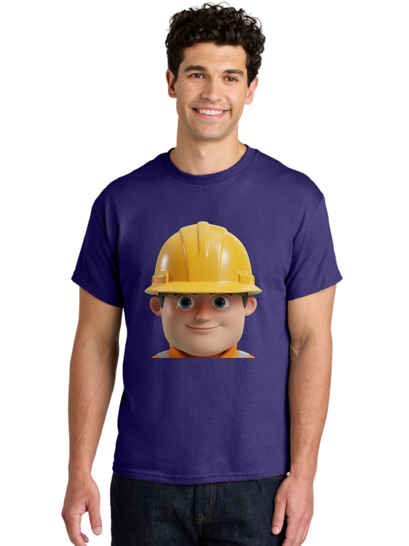 Construction-Worker-2 Men'S Graphic Tee, 100% Cotton, Comfortable Casual Summer Wear, Machine Washable, Cartoon Builder, Construction Worker, Yellow Hard Hat, Safety Helmet, Construction Site, Building Industry, Worker Safety, Bac893 26