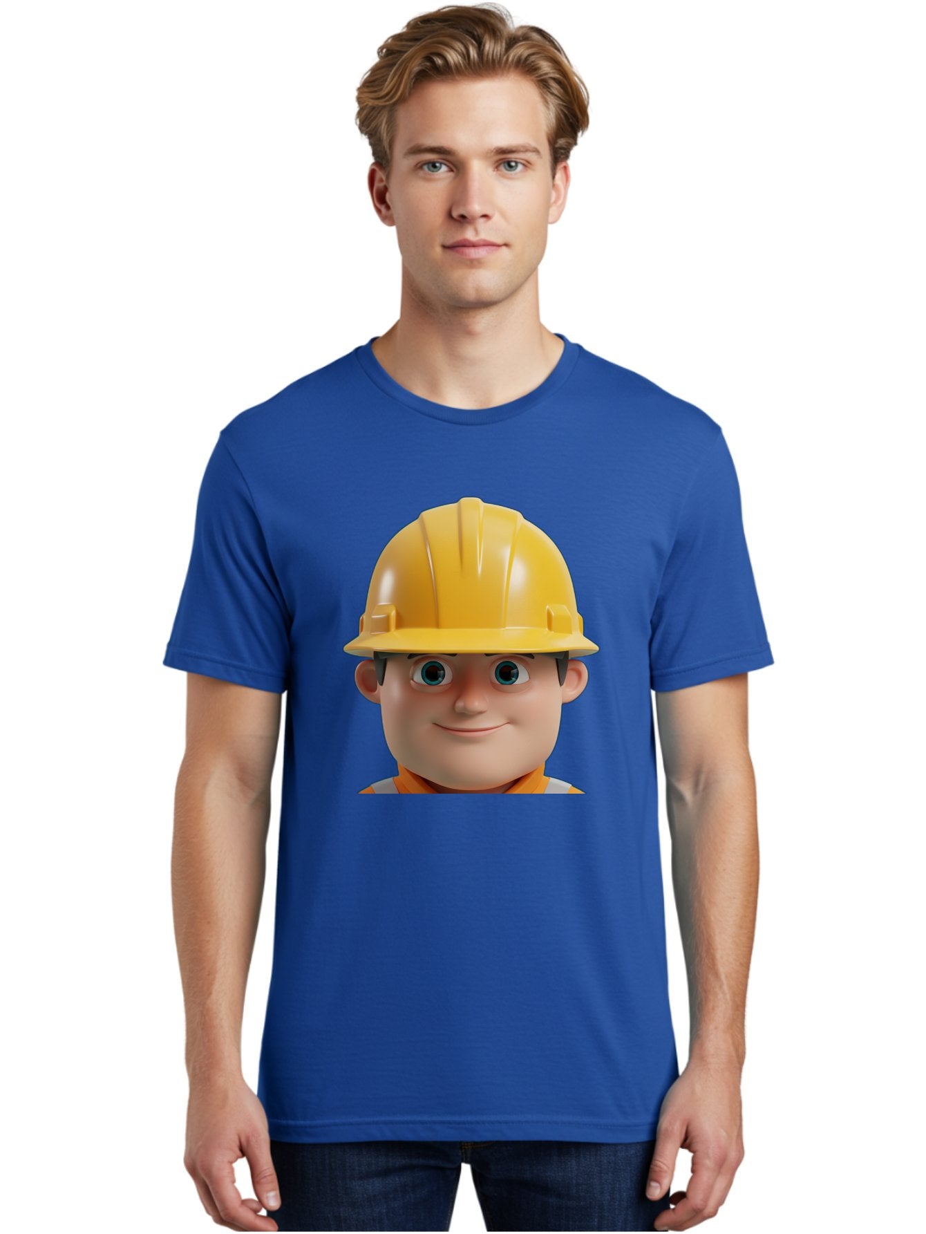 Construction-Worker-2 Men'S Graphic Tee, 100% Cotton, Comfortable Casual Summer Wear, Machine Washable, Cartoon Builder, Construction Worker, Yellow Hard Hat, Safety Helmet, Construction Site, Building Industry, Worker Safety, Bac893 24