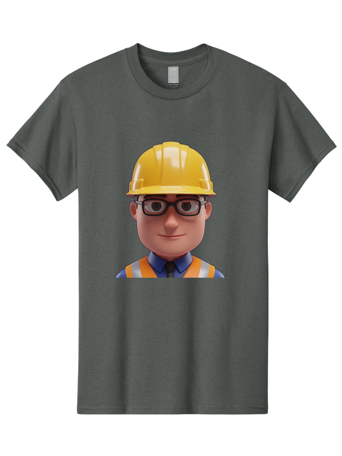Construction-Worker-3 Men'S Graphic Tee, 100% Cotton, Comfortable Casual Summer Wear, Machine Washable, Construction Worker, Hard Hat, Safety Glasses, Reflective Vest, Blue Shirt, Black Tie, Cartoon Character, 3D Illustration, Bac894 3