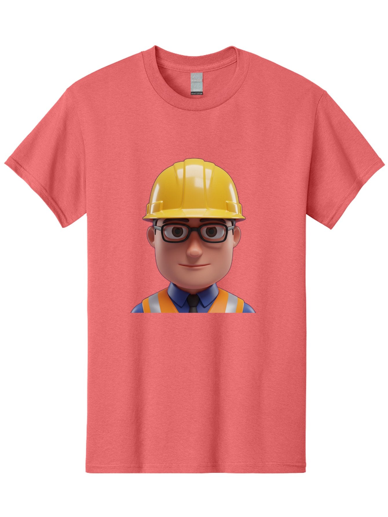Construction-Worker-3 Men'S Graphic Tee, 100% Cotton, Comfortable Casual Summer Wear, Machine Washable, Construction Worker, Hard Hat, Safety Glasses, Reflective Vest, Blue Shirt, Black Tie, Cartoon Character, 3D Illustration, Bac894 7