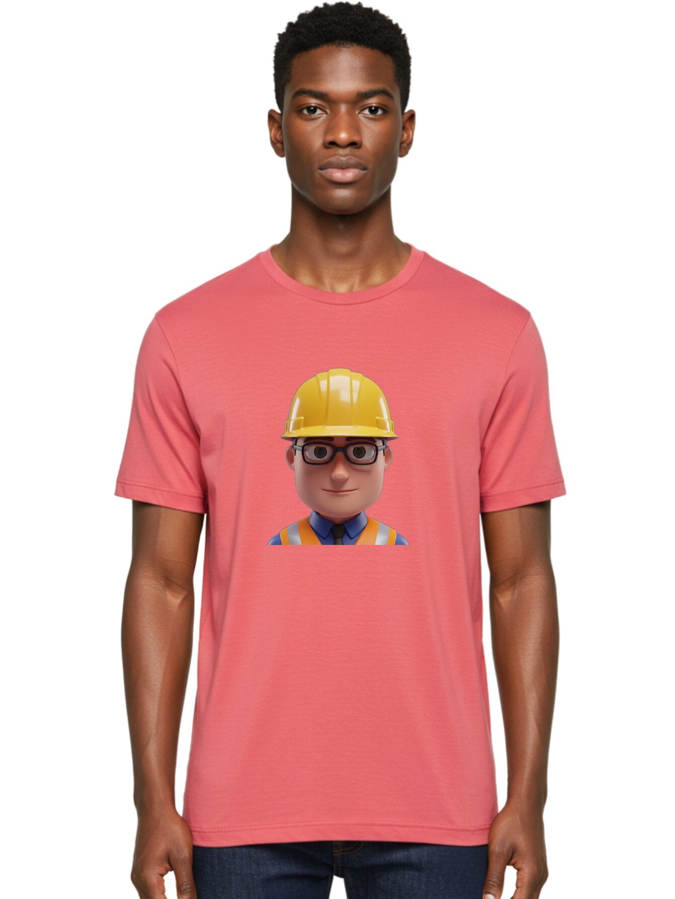 Construction-Worker-3 Men'S Graphic Tee, 100% Cotton, Comfortable Casual Summer Wear, Machine Washable, Construction Worker, Hard Hat, Safety Glasses, Reflective Vest, Blue Shirt, Black Tie, Cartoon Character, 3D Illustration, Bac894 16