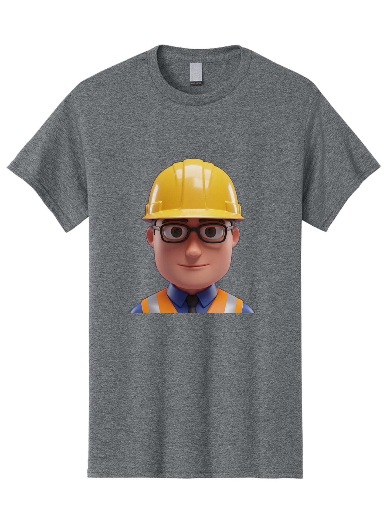 Construction-Worker-3 Men'S Graphic Tee, 100% Cotton, Comfortable Casual Summer Wear, Machine Washable, Construction Worker, Hard Hat, Safety Glasses, Reflective Vest, Blue Shirt, Black Tie, Cartoon Character, 3D Illustration, Bac894 4