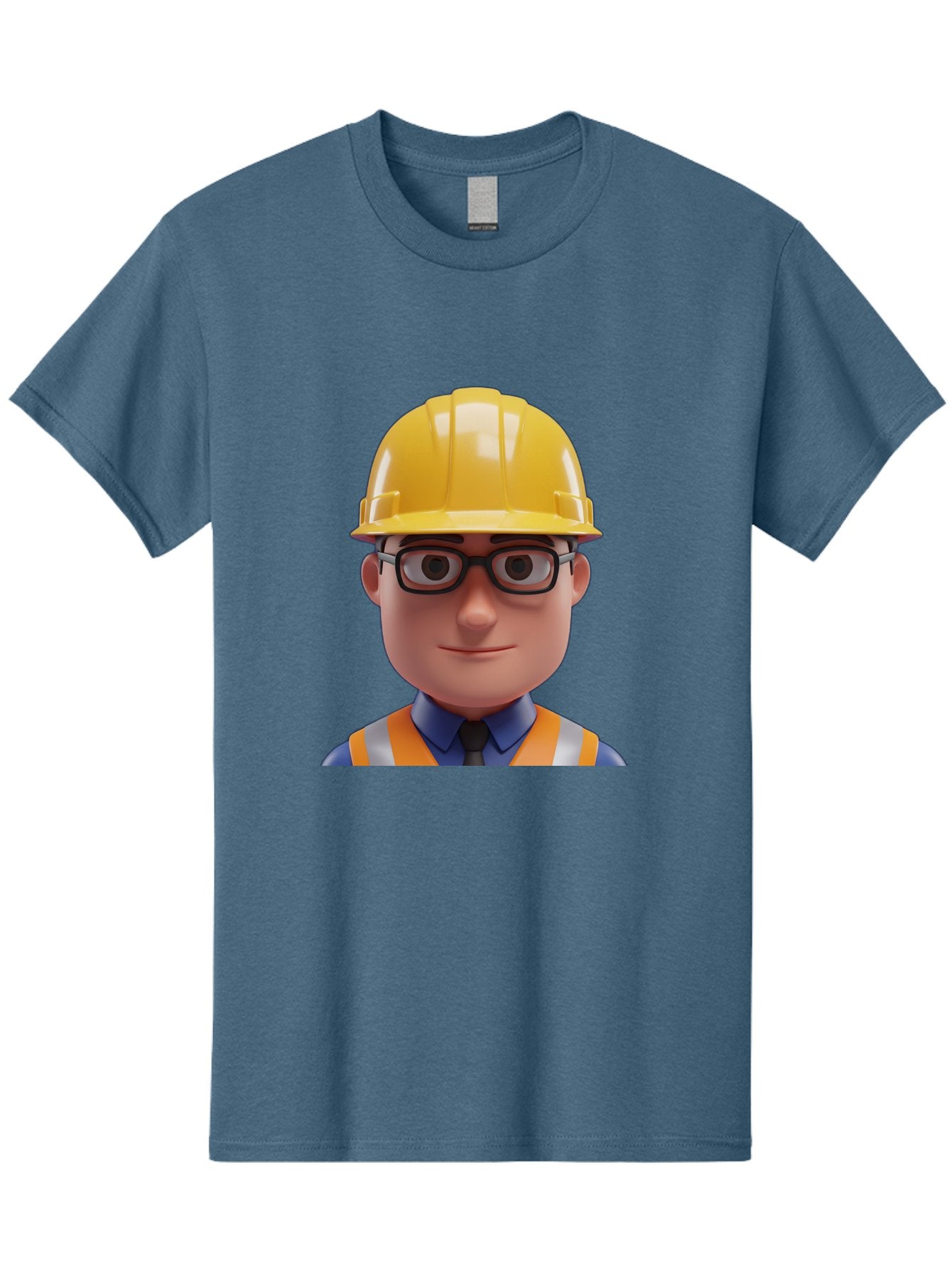 Construction-Worker-3 Men'S Graphic Tee, 100% Cotton, Comfortable Casual Summer Wear, Machine Washable, Construction Worker, Hard Hat, Safety Glasses, Reflective Vest, Blue Shirt, Black Tie, Cartoon Character, 3D Illustration, Bac894 6