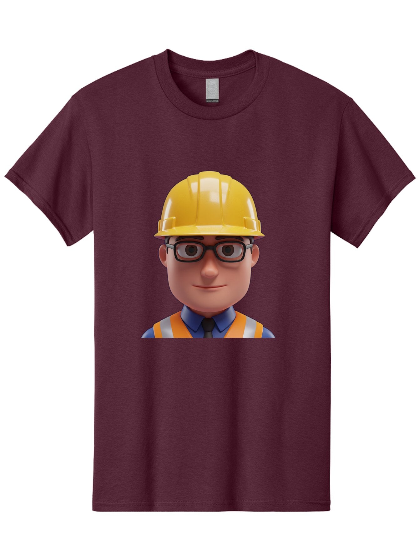 Construction-Worker-3 Men'S Graphic Tee, 100% Cotton, Comfortable Casual Summer Wear, Machine Washable, Construction Worker, Hard Hat, Safety Glasses, Reflective Vest, Blue Shirt, Black Tie, Cartoon Character, 3D Illustration, Bac894 13