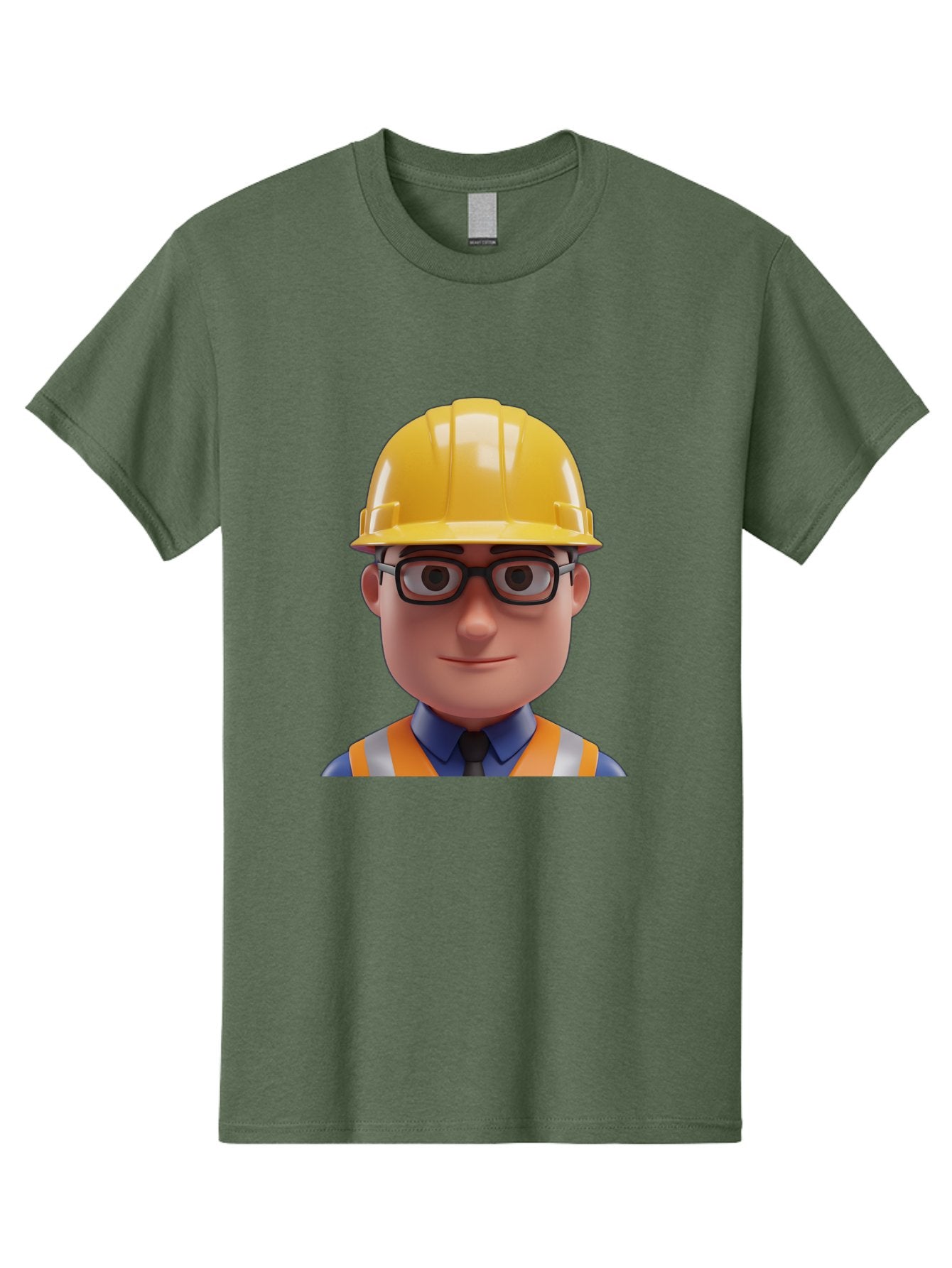 Construction-Worker-3 Men'S Graphic Tee, 100% Cotton, Comfortable Casual Summer Wear, Machine Washable, Construction Worker, Hard Hat, Safety Glasses, Reflective Vest, Blue Shirt, Black Tie, Cartoon Character, 3D Illustration, Bac894 8