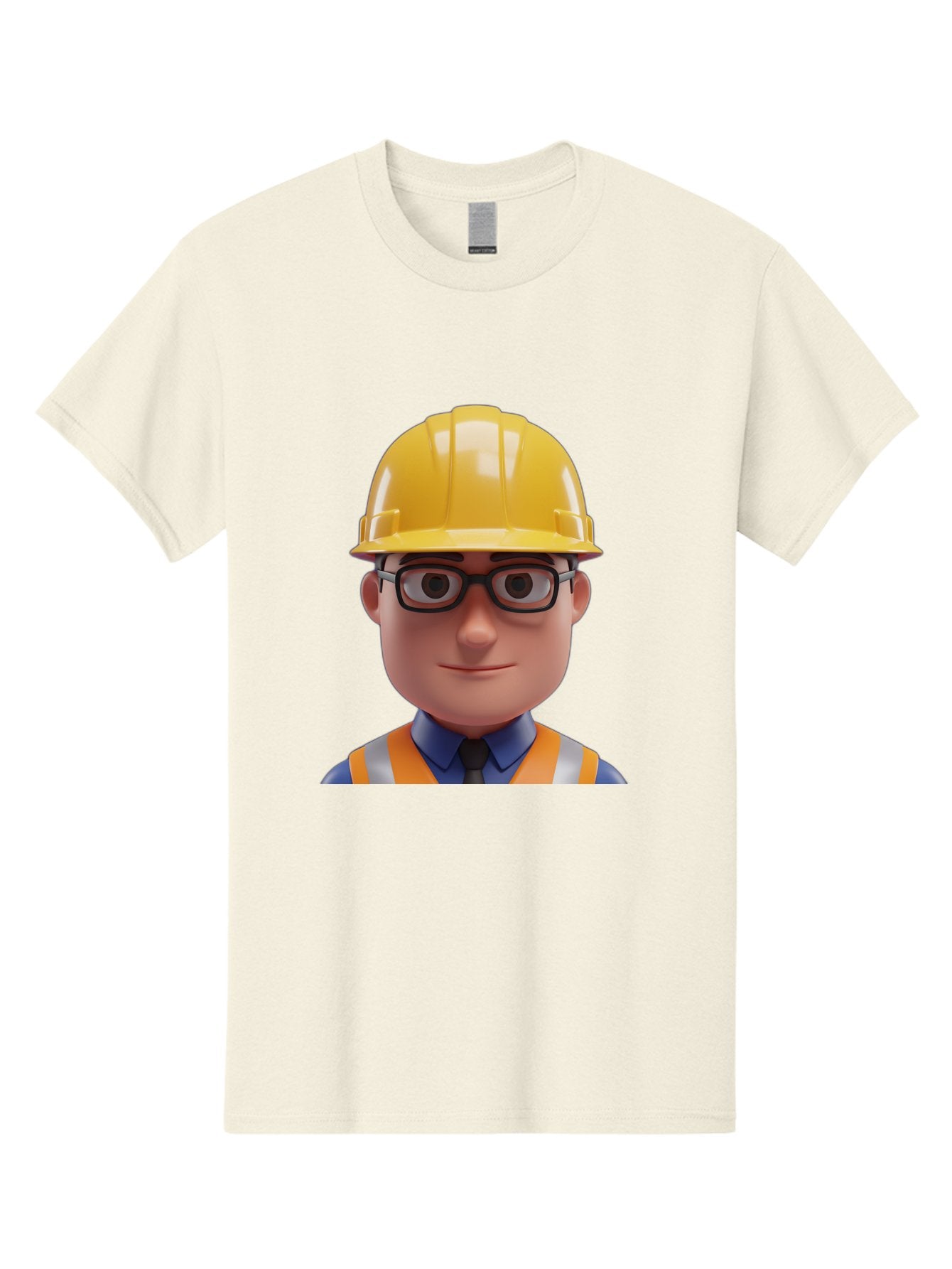 Construction-Worker-3 Men'S Graphic Tee, 100% Cotton, Comfortable Casual Summer Wear, Machine Washable, Construction Worker, Hard Hat, Safety Glasses, Reflective Vest, Blue Shirt, Black Tie, Cartoon Character, 3D Illustration, Bac894 5