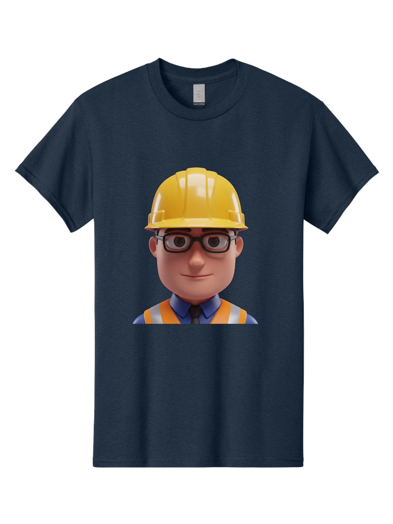 Construction-Worker-3 Men'S Graphic Tee, 100% Cotton, Comfortable Casual Summer Wear, Machine Washable, Construction Worker, Hard Hat, Safety Glasses, Reflective Vest, Blue Shirt, Black Tie, Cartoon Character, 3D Illustration, Bac894 12