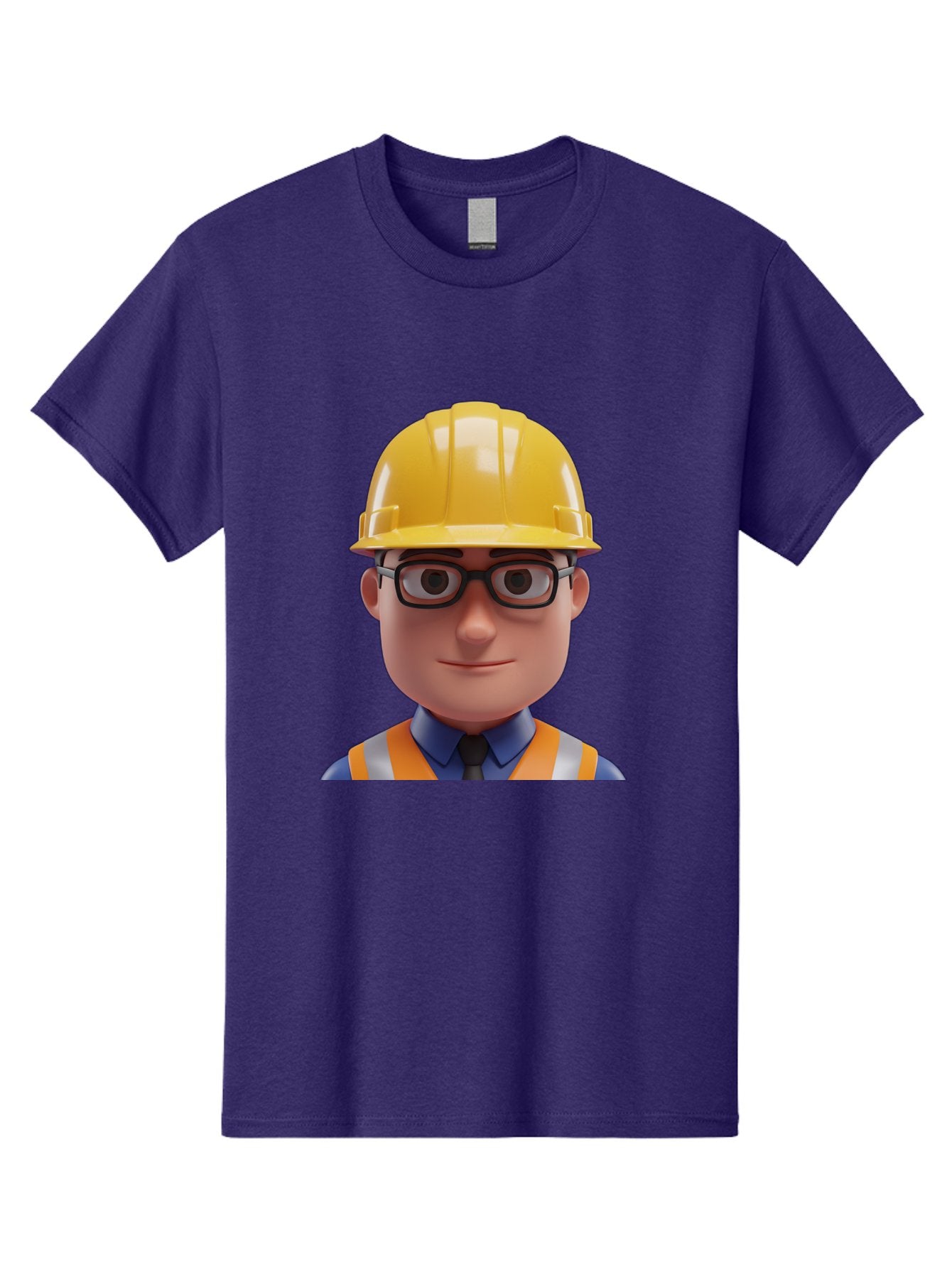 Construction-Worker-3 Men'S Graphic Tee, 100% Cotton, Comfortable Casual Summer Wear, Machine Washable, Construction Worker, Hard Hat, Safety Glasses, Reflective Vest, Blue Shirt, Black Tie, Cartoon Character, 3D Illustration, Bac894 9