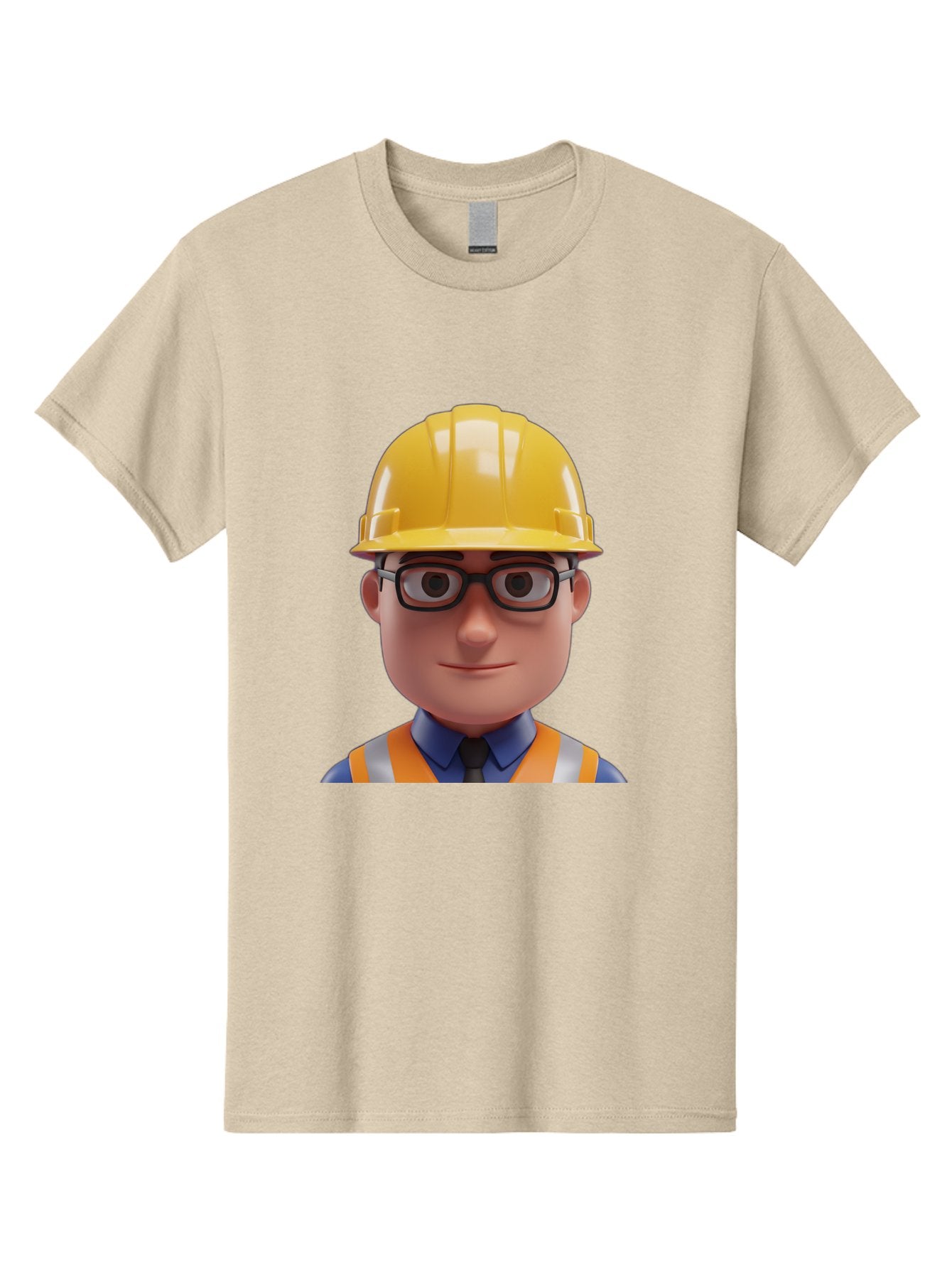 Construction-Worker-3 Men'S Graphic Tee, 100% Cotton, Comfortable Casual Summer Wear, Machine Washable, Construction Worker, Hard Hat, Safety Glasses, Reflective Vest, Blue Shirt, Black Tie, Cartoon Character, 3D Illustration, Bac894 11