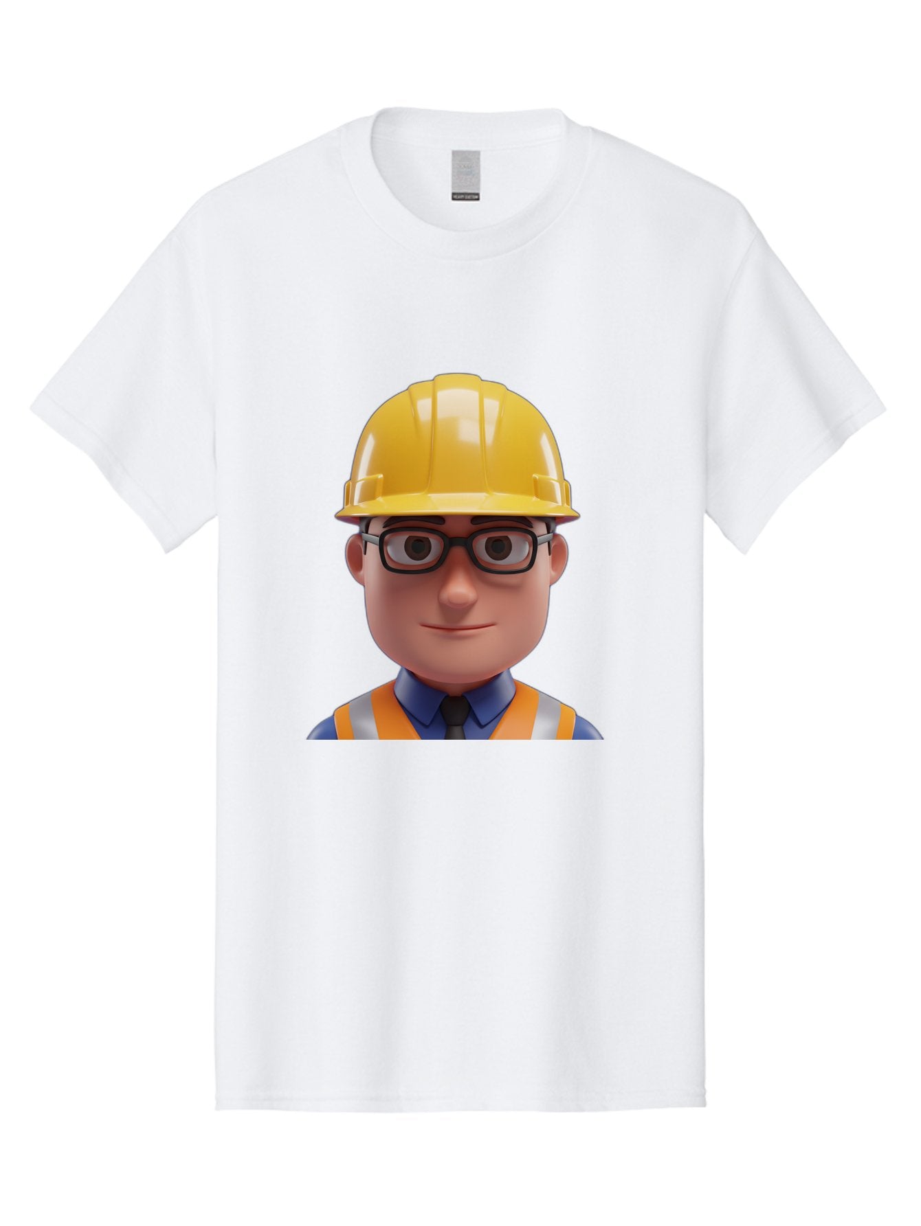 Construction-Worker-3 Men'S Graphic Tee, 100% Cotton, Comfortable Casual Summer Wear, Machine Washable, Construction Worker, Hard Hat, Safety Glasses, Reflective Vest, Blue Shirt, Black Tie, Cartoon Character, 3D Illustration, Bac894 10