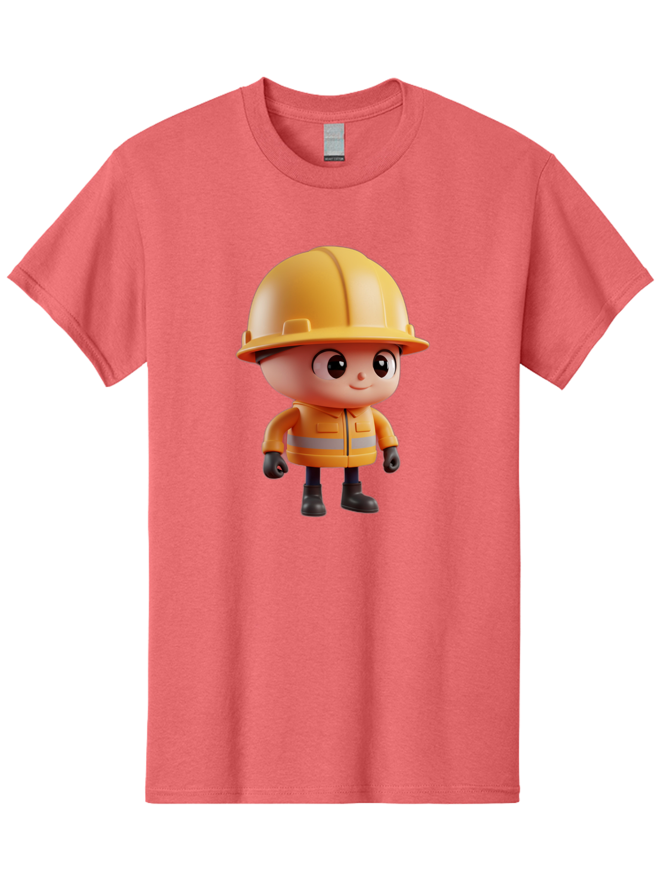 Construction-Worker Men'S Graphic Tee, 100% Cotton, Comfortable Casual Summer Wear, Machine Washable, 3D Cartoon Construction Worker, Yellow Hard Hat, Reflective Safety Jacket, Black Gloves, Cartoon Character, Construction Site, Safety Gear, Bac895 5