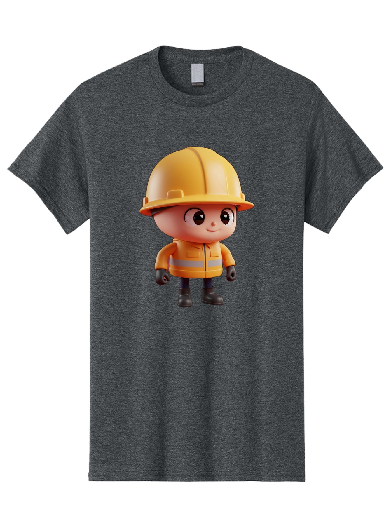 Construction-Worker Men'S Graphic Tee, 100% Cotton, Comfortable Casual Summer Wear, Machine Washable, 3D Cartoon Construction Worker, Yellow Hard Hat, Reflective Safety Jacket, Black Gloves, Cartoon Character, Construction Site, Safety Gear, Bac895 6