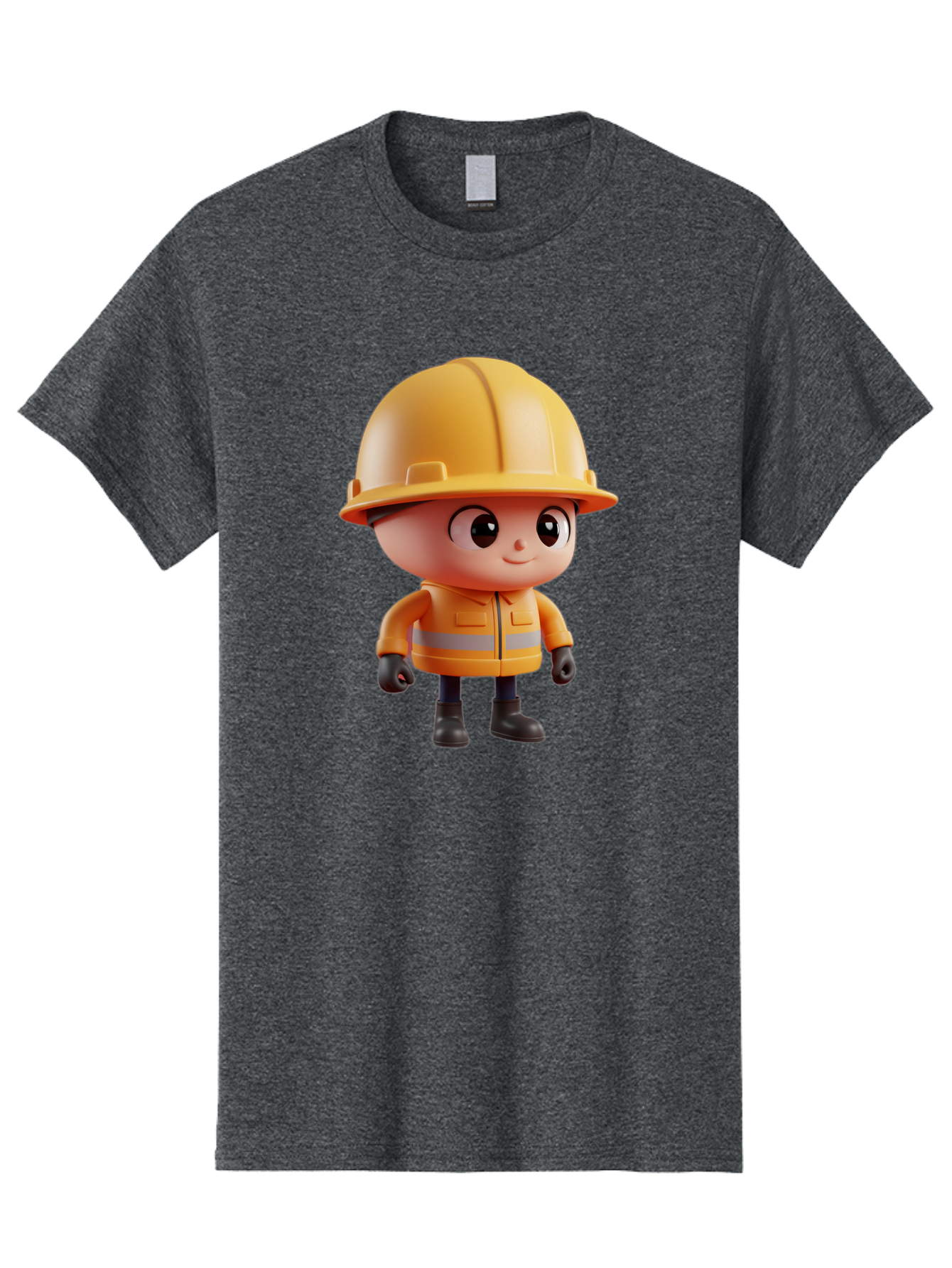 Construction-Worker Men'S Graphic Tee, 100% Cotton, Comfortable Casual Summer Wear, Machine Washable, 3D Cartoon Construction Worker, Yellow Hard Hat, Reflective Safety Jacket, Black Gloves, Cartoon Character, Construction Site, Safety Gear, Bac895 7