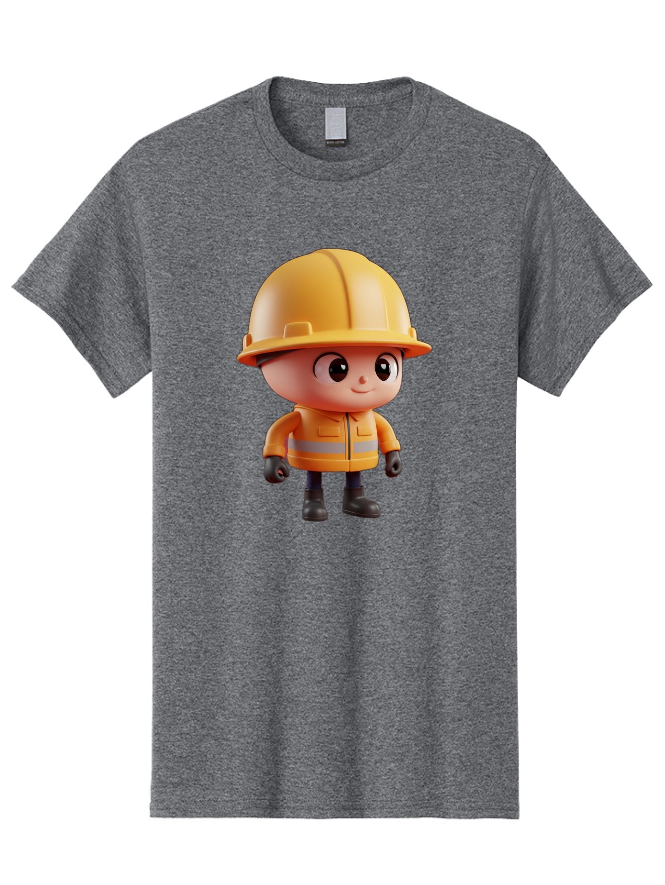 Construction-Worker Men'S Graphic Tee, 100% Cotton, Comfortable Casual Summer Wear, Machine Washable, 3D Cartoon Construction Worker, Yellow Hard Hat, Reflective Safety Jacket, Black Gloves, Cartoon Character, Construction Site, Safety Gear, Bac895 3