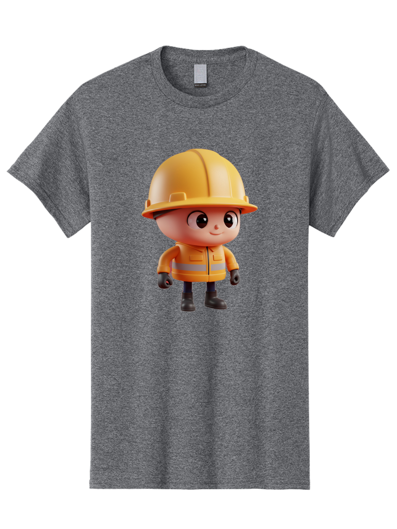 Construction-Worker Men'S Graphic Tee, 100% Cotton, Comfortable Casual Summer Wear, Machine Washable, 3D Cartoon Construction Worker, Yellow Hard Hat, Reflective Safety Jacket, Black Gloves, Cartoon Character, Construction Site, Safety Gear, Bac895 9