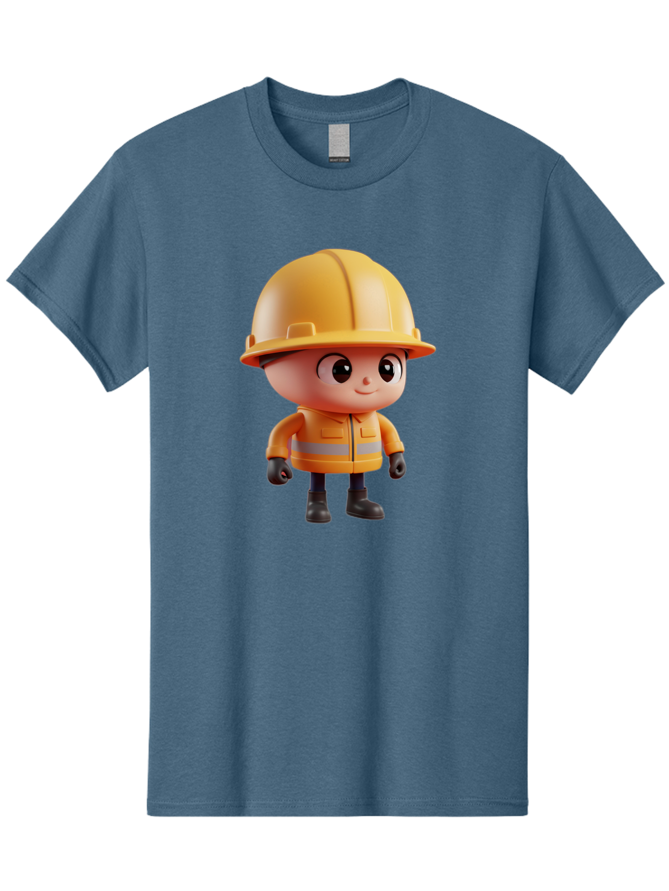 Construction-Worker Men'S Graphic Tee, 100% Cotton, Comfortable Casual Summer Wear, Machine Washable, 3D Cartoon Construction Worker, Yellow Hard Hat, Reflective Safety Jacket, Black Gloves, Cartoon Character, Construction Site, Safety Gear, Bac895 4