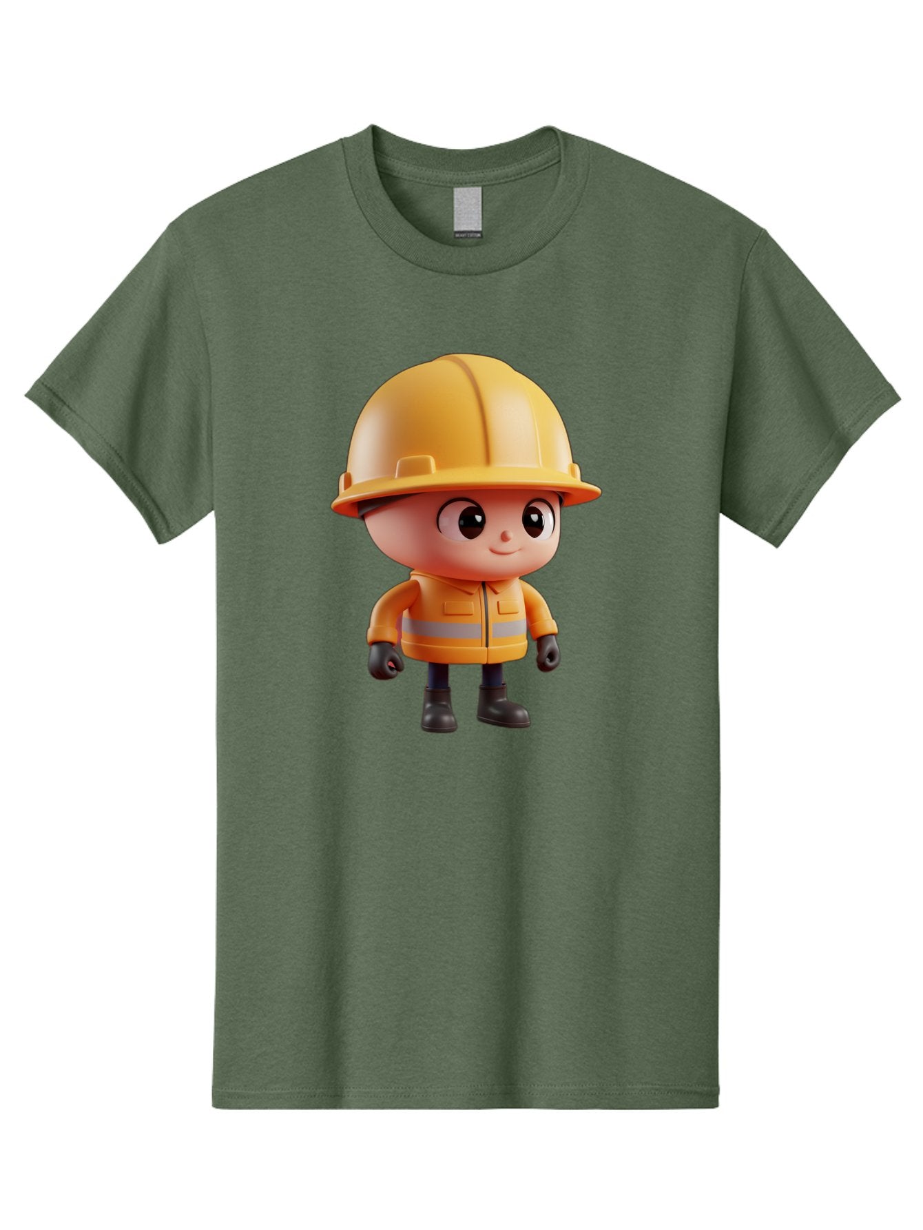 Construction-Worker Men'S Graphic Tee, 100% Cotton, Comfortable Casual Summer Wear, Machine Washable, 3D Cartoon Construction Worker, Yellow Hard Hat, Reflective Safety Jacket, Black Gloves, Cartoon Character, Construction Site, Safety Gear, Bac895