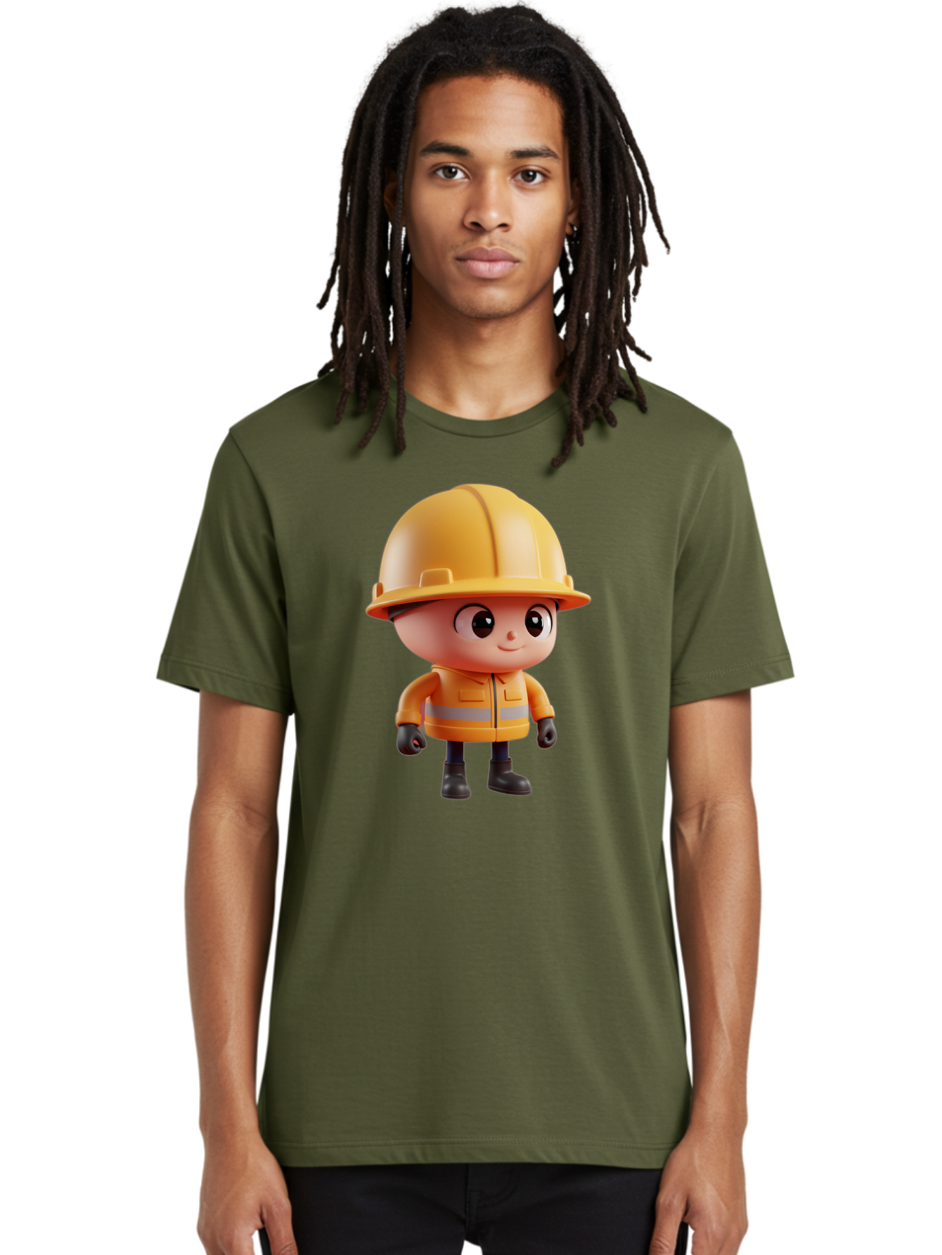 Construction-Worker Men'S Graphic Tee, 100% Cotton, Comfortable Casual Summer Wear, Machine Washable, 3D Cartoon Construction Worker, Yellow Hard Hat, Reflective Safety Jacket, Black Gloves, Cartoon Character, Construction Site, Safety Gear, Bac895 25
