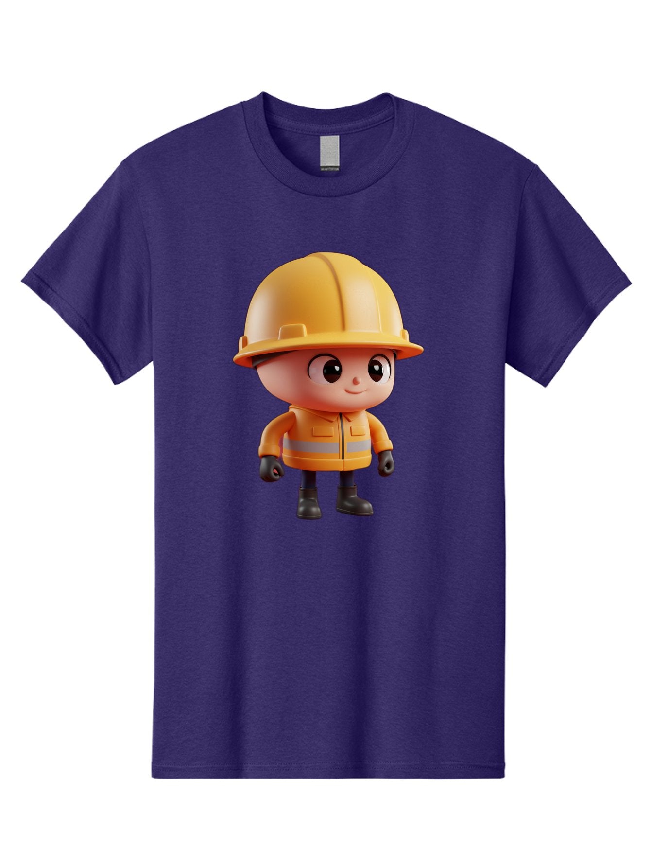 Construction-Worker Men'S Graphic Tee, 100% Cotton, Comfortable Casual Summer Wear, Machine Washable, 3D Cartoon Construction Worker, Yellow Hard Hat, Reflective Safety Jacket, Black Gloves, Cartoon Character, Construction Site, Safety Gear, Bac895 7