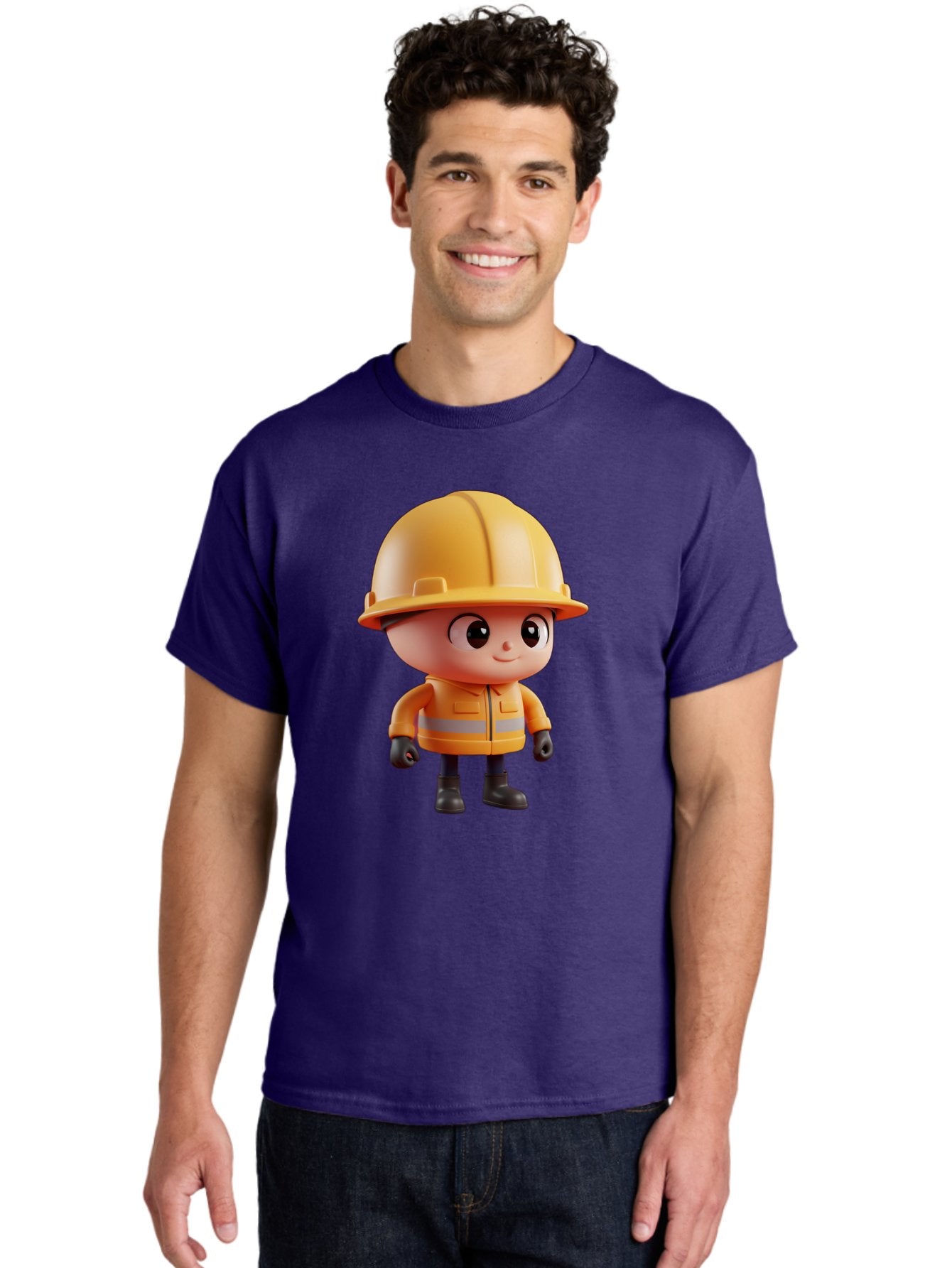 Construction-Worker Men'S Graphic Tee, 100% Cotton, Comfortable Casual Summer Wear, Machine Washable, 3D Cartoon Construction Worker, Yellow Hard Hat, Reflective Safety Jacket, Black Gloves, Cartoon Character, Construction Site, Safety Gear, Bac895 16
