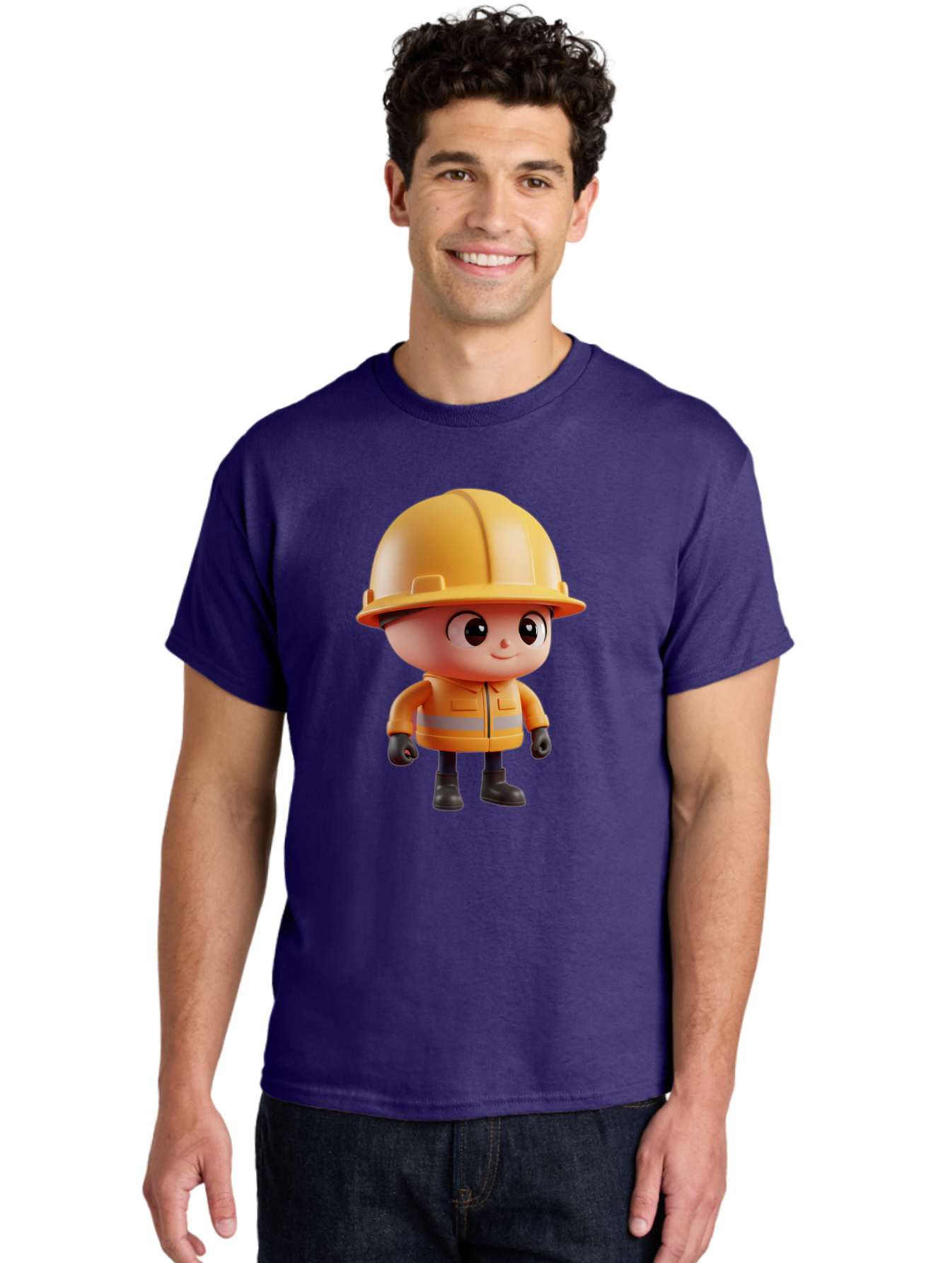 Construction-Worker Men'S Graphic Tee, 100% Cotton, Comfortable Casual Summer Wear, Machine Washable, 3D Cartoon Construction Worker, Yellow Hard Hat, Reflective Safety Jacket, Black Gloves, Cartoon Character, Construction Site, Safety Gear, Bac895 28