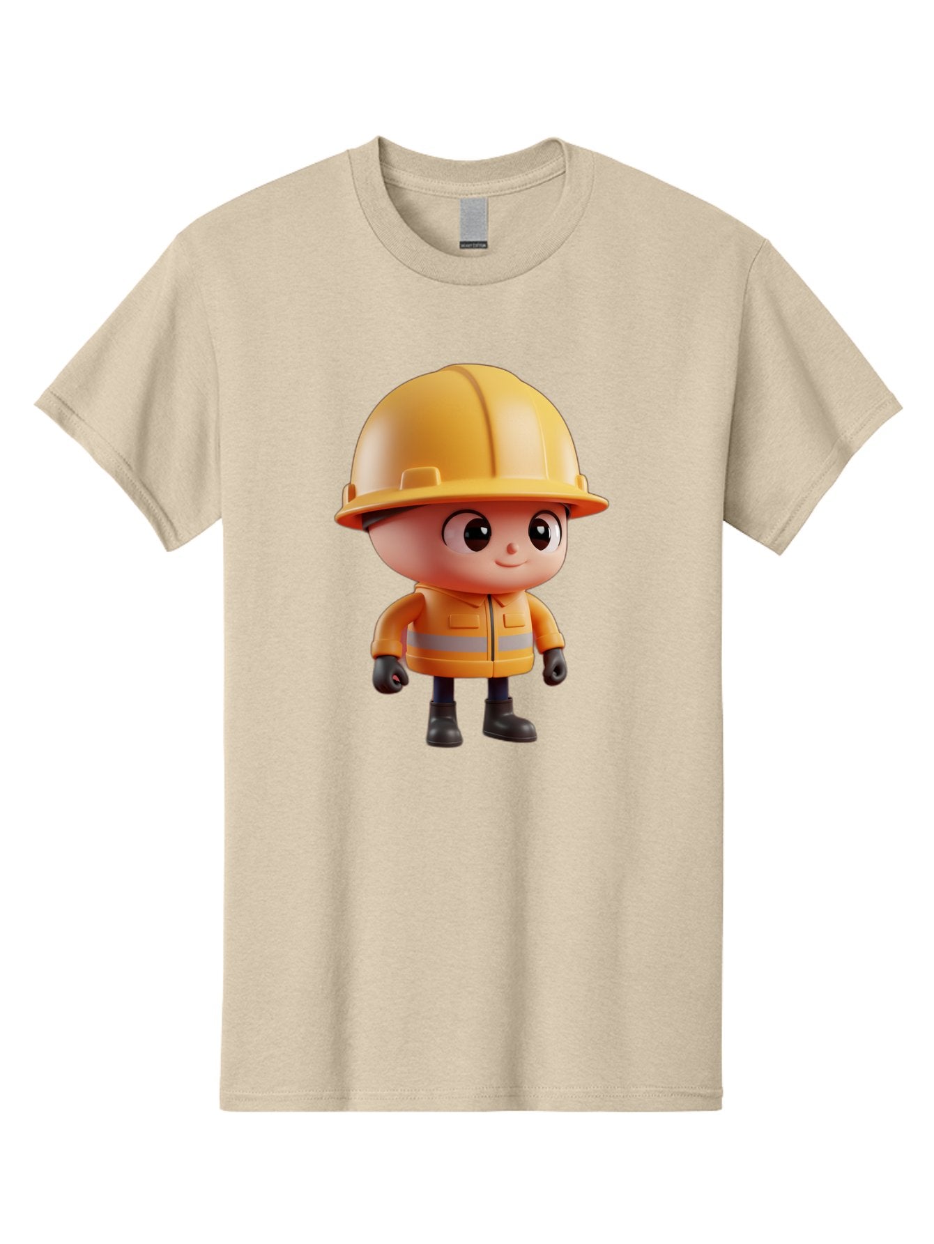Construction-Worker Men'S Graphic Tee, 100% Cotton, Comfortable Casual Summer Wear, Machine Washable, 3D Cartoon Construction Worker, Yellow Hard Hat, Reflective Safety Jacket, Black Gloves, Cartoon Character, Construction Site, Safety Gear, Bac895