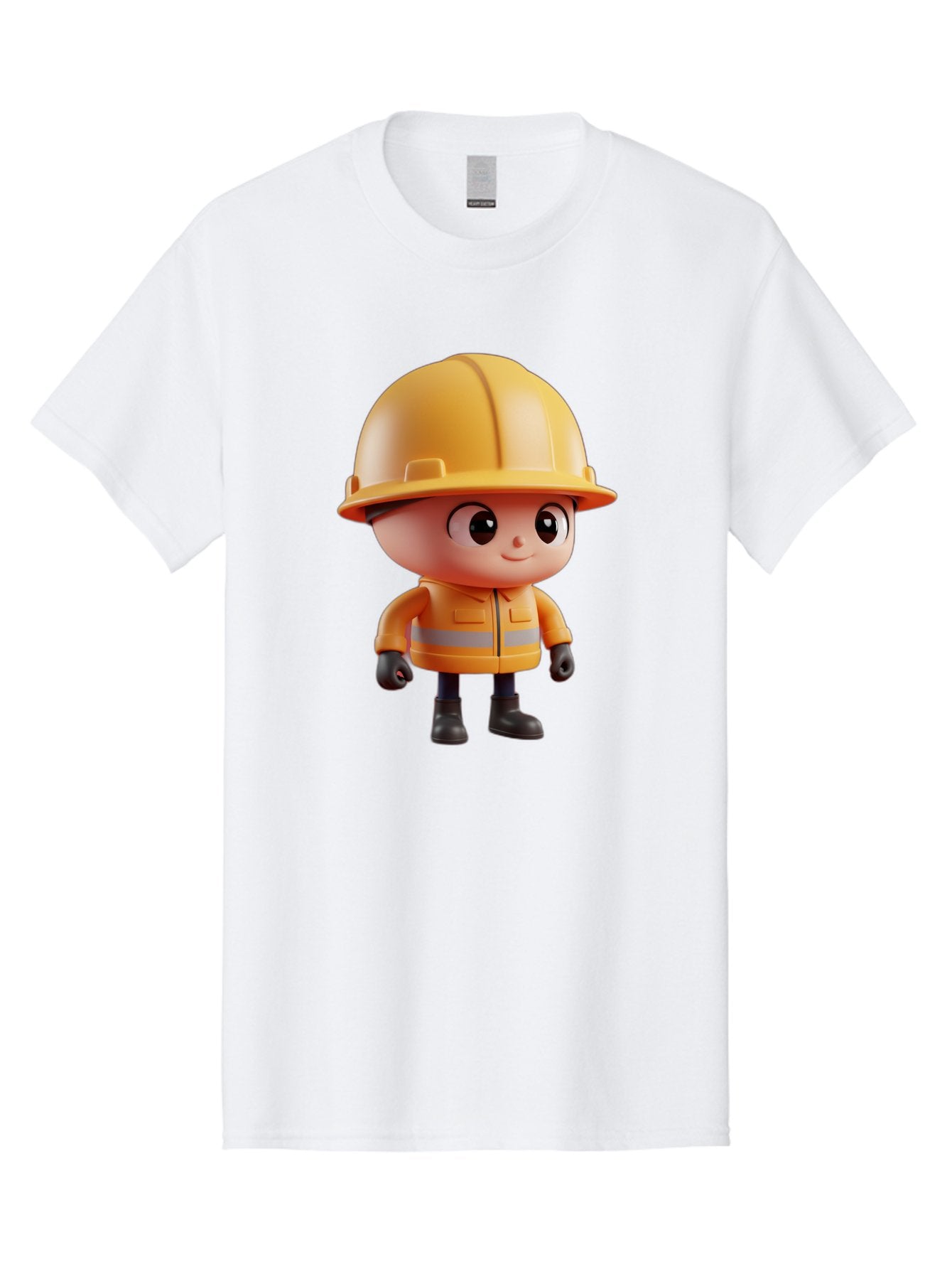 Construction-Worker Men'S Graphic Tee, 100% Cotton, Comfortable Casual Summer Wear, Machine Washable, 3D Cartoon Construction Worker, Yellow Hard Hat, Reflective Safety Jacket, Black Gloves, Cartoon Character, Construction Site, Safety Gear, Bac895 4