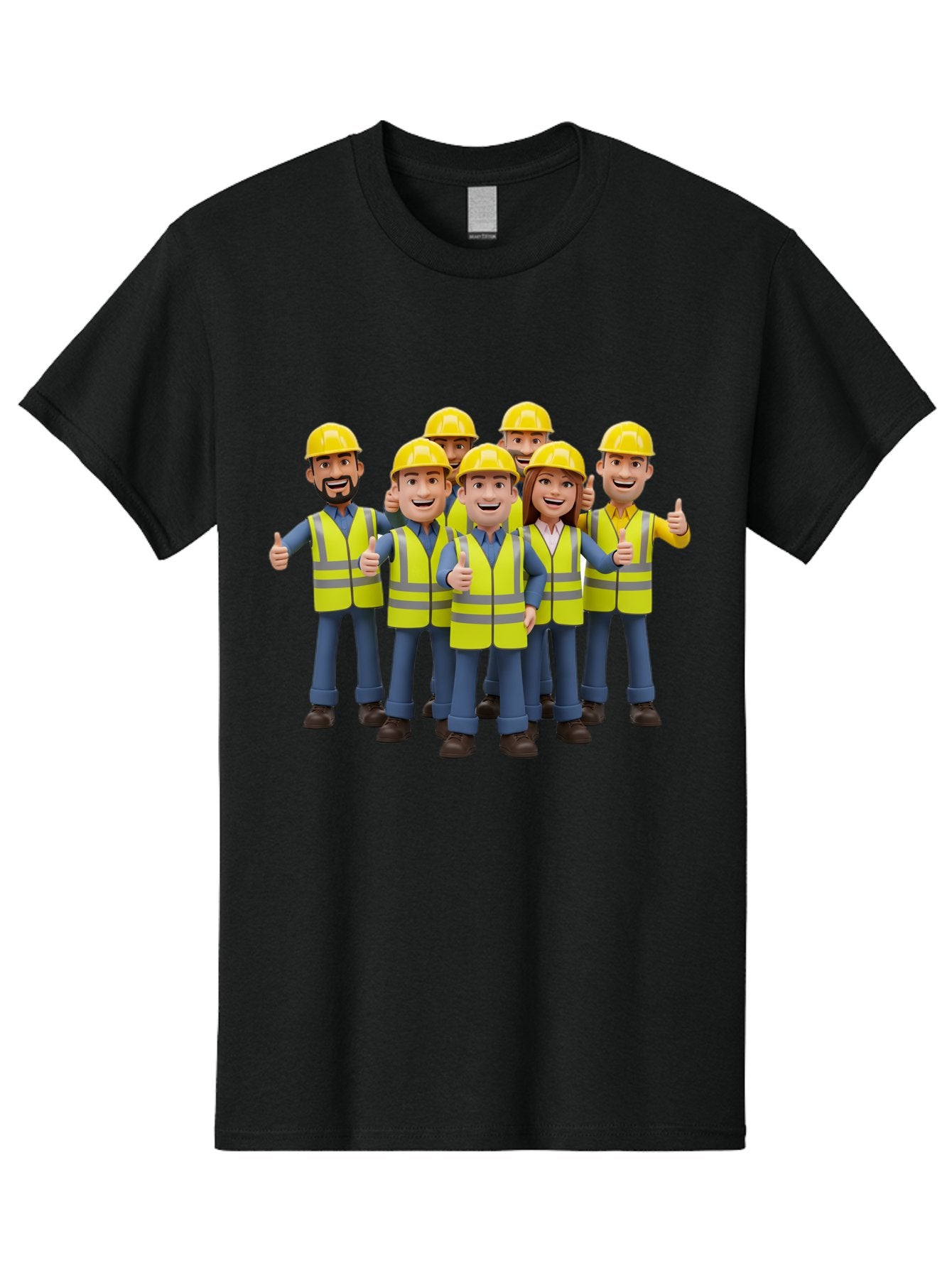 Construction-Workers Men'S Graphic Tee, 100% Cotton, Comfortable Casual Summer Wear, Machine Washable, Construction Workers, Team Collaboration, Safety Gear, Yellow Hard Hats, Reflective Vests, Thumbs Up, Unity, Workplace Harmony, Bac896 15