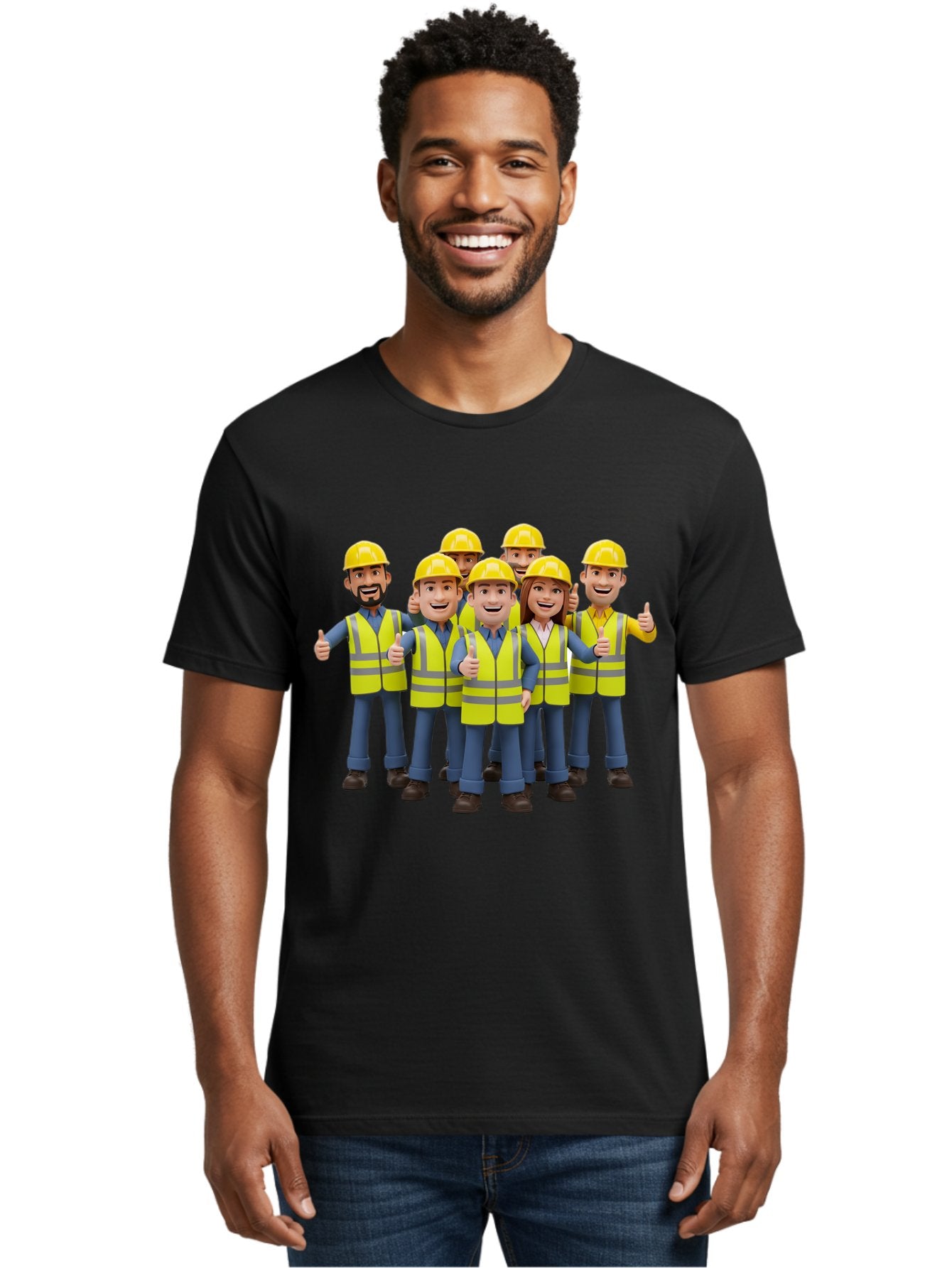 Construction-Workers Men'S Graphic Tee, 100% Cotton, Comfortable Casual Summer Wear, Machine Washable, Construction Workers, Team Collaboration, Safety Gear, Yellow Hard Hats, Reflective Vests, Thumbs Up, Unity, Workplace Harmony, Bac896 30