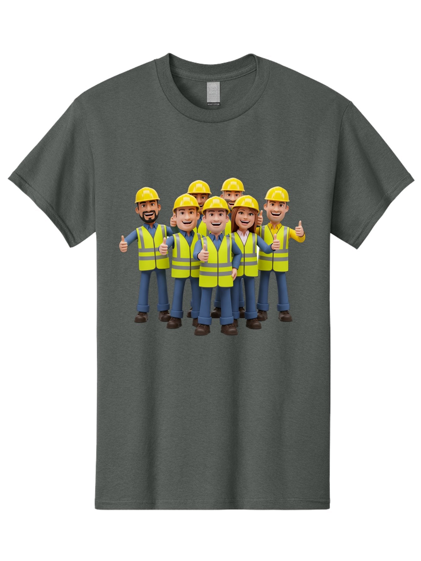 Construction-Workers Men'S Graphic Tee, 100% Cotton, Comfortable Casual Summer Wear, Machine Washable, Construction Workers, Team Collaboration, Safety Gear, Yellow Hard Hats, Reflective Vests, Thumbs Up, Unity, Workplace Harmony, Bac896 12