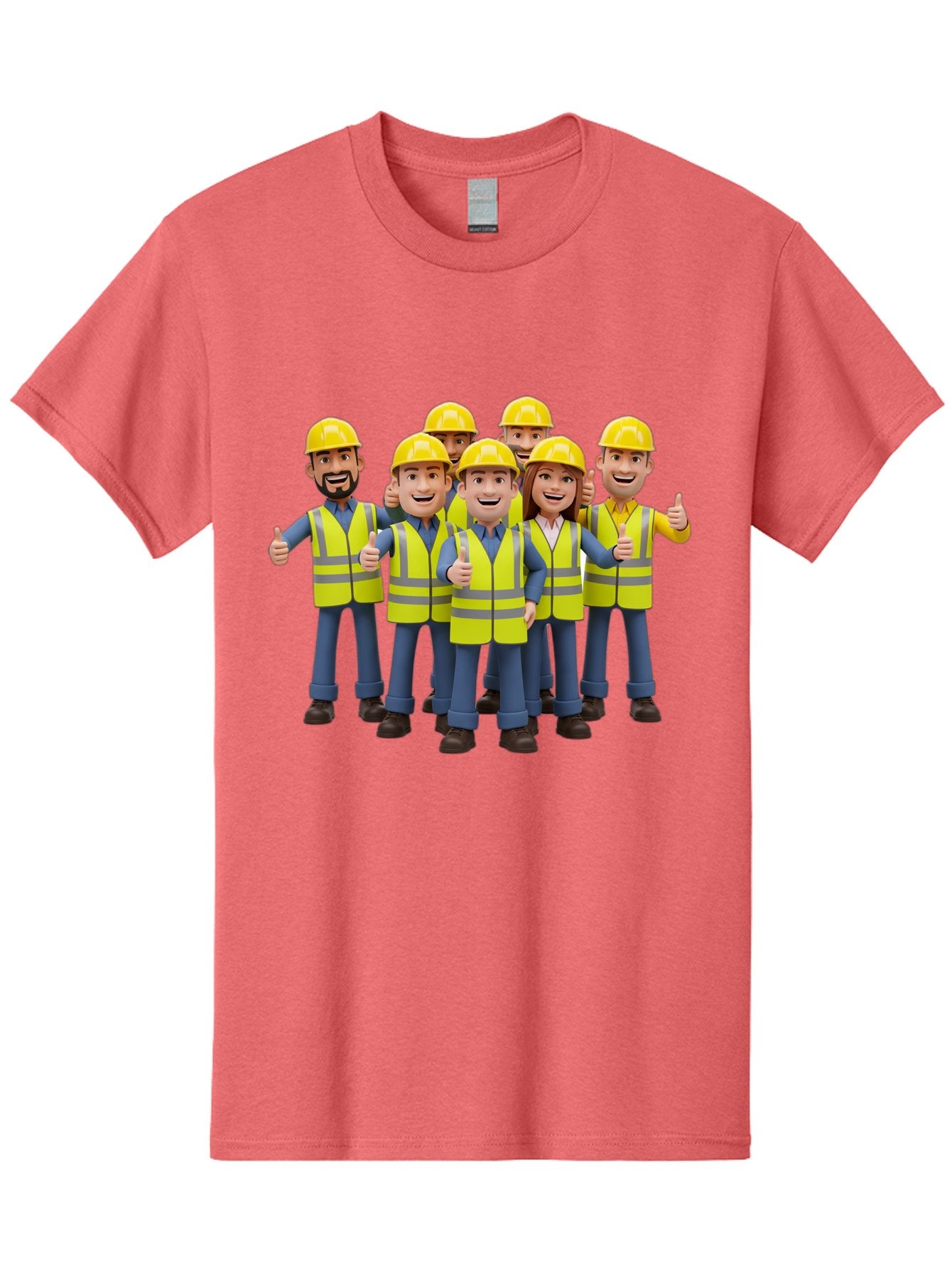 Construction-Workers Men'S Graphic Tee, 100% Cotton, Comfortable Casual Summer Wear, Machine Washable, Construction Workers, Team Collaboration, Safety Gear, Yellow Hard Hats, Reflective Vests, Thumbs Up, Unity, Workplace Harmony, Bac896 13