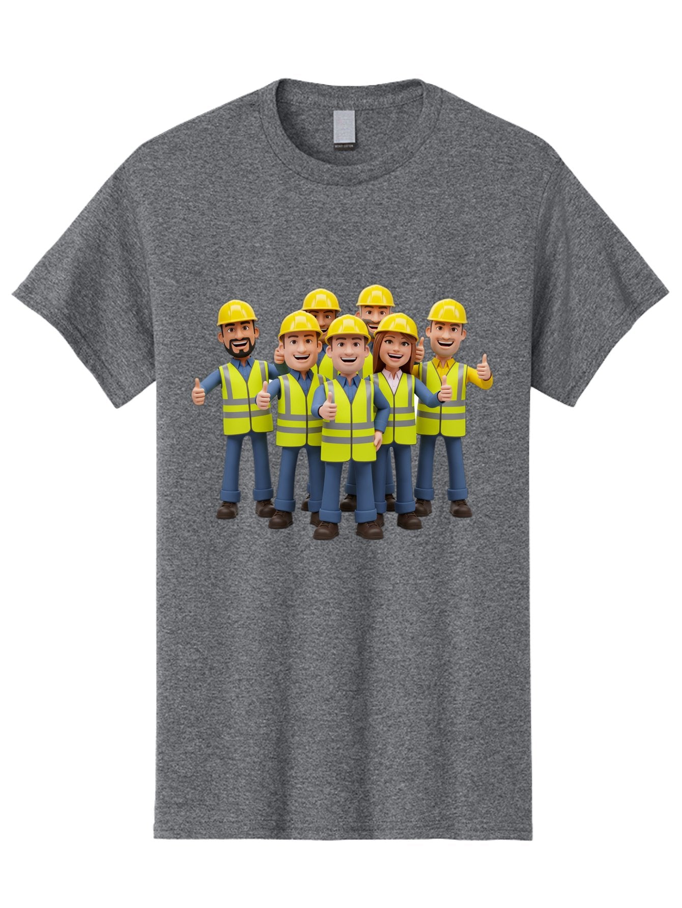 Construction-Workers Men'S Graphic Tee, 100% Cotton, Comfortable Casual Summer Wear, Machine Washable, Construction Workers, Team Collaboration, Safety Gear, Yellow Hard Hats, Reflective Vests, Thumbs Up, Unity, Workplace Harmony, Bac896 4