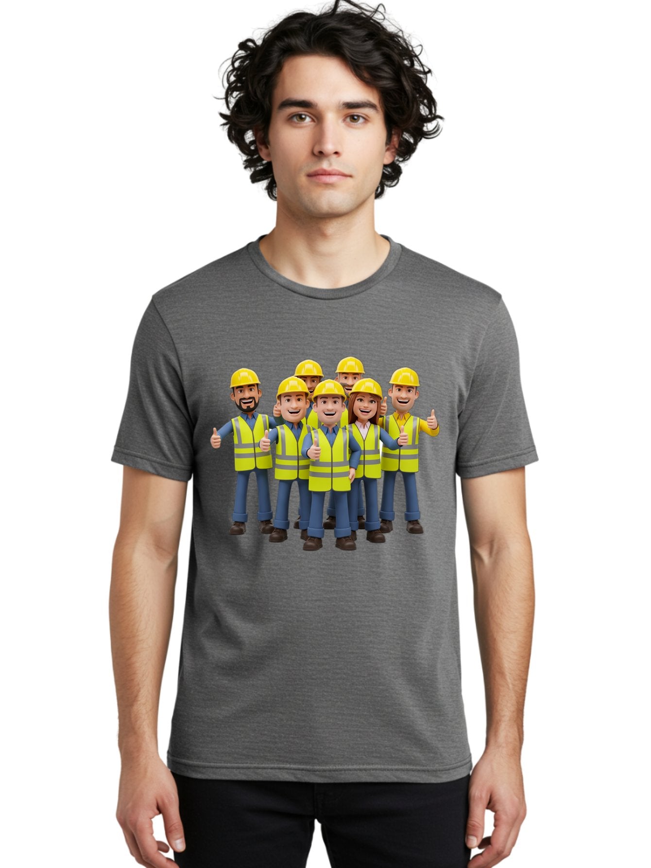 Construction-Workers Men'S Graphic Tee, 100% Cotton, Comfortable Casual Summer Wear, Machine Washable, Construction Workers, Team Collaboration, Safety Gear, Yellow Hard Hats, Reflective Vests, Thumbs Up, Unity, Workplace Harmony, Bac896 18