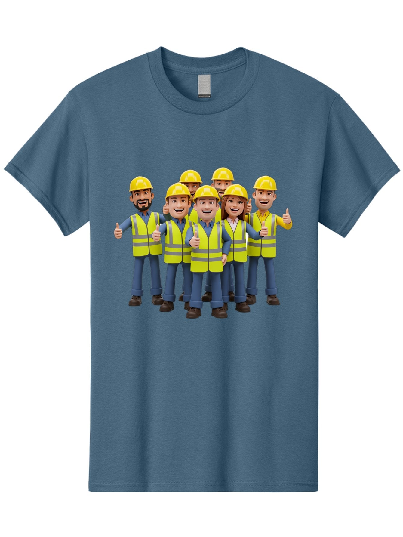 Construction-Workers Men'S Graphic Tee, 100% Cotton, Comfortable Casual Summer Wear, Machine Washable, Construction Workers, Team Collaboration, Safety Gear, Yellow Hard Hats, Reflective Vests, Thumbs Up, Unity, Workplace Harmony, Bac896 6